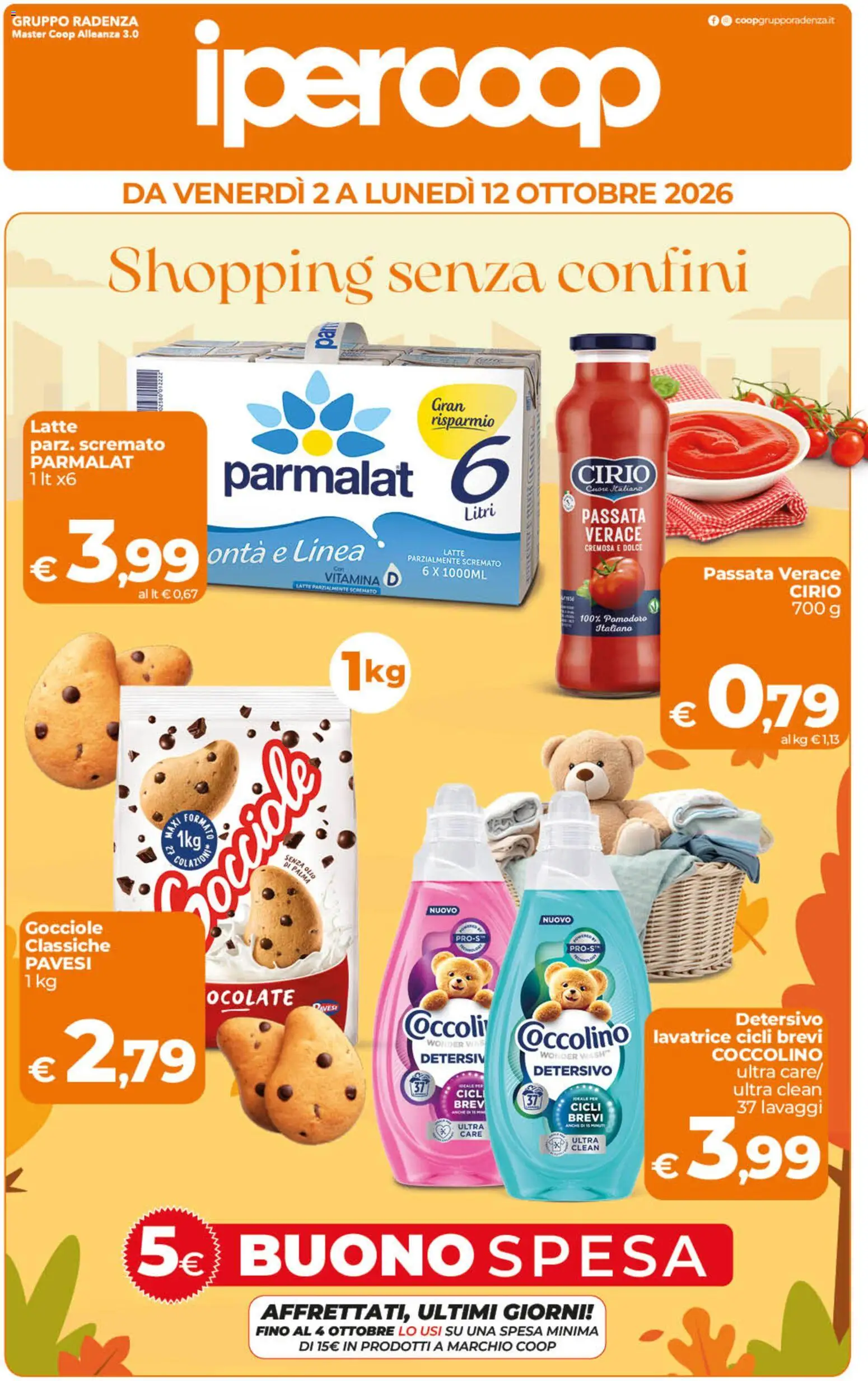 Volantino Ipercoop del 02/10/2026 | Pagina: 1 | Prodotti: Latte, Olio, Nocciole, Lavatrice