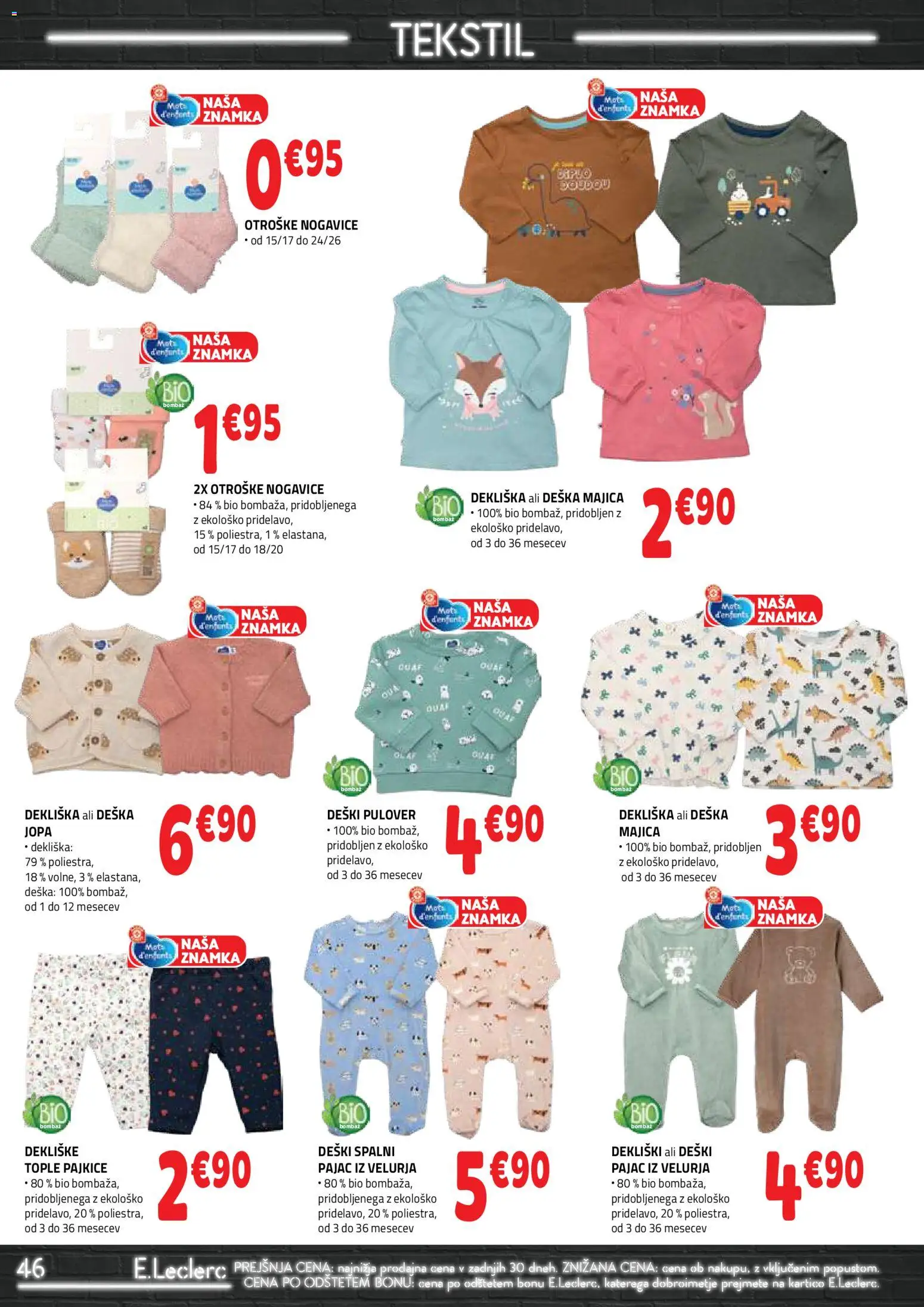 Novi E.leclerc katalog ponudbe – veljaven od 16.09.2026 | Stran: 46 | Izdelki: Pajkice, Majica, Pulover, Nogavice