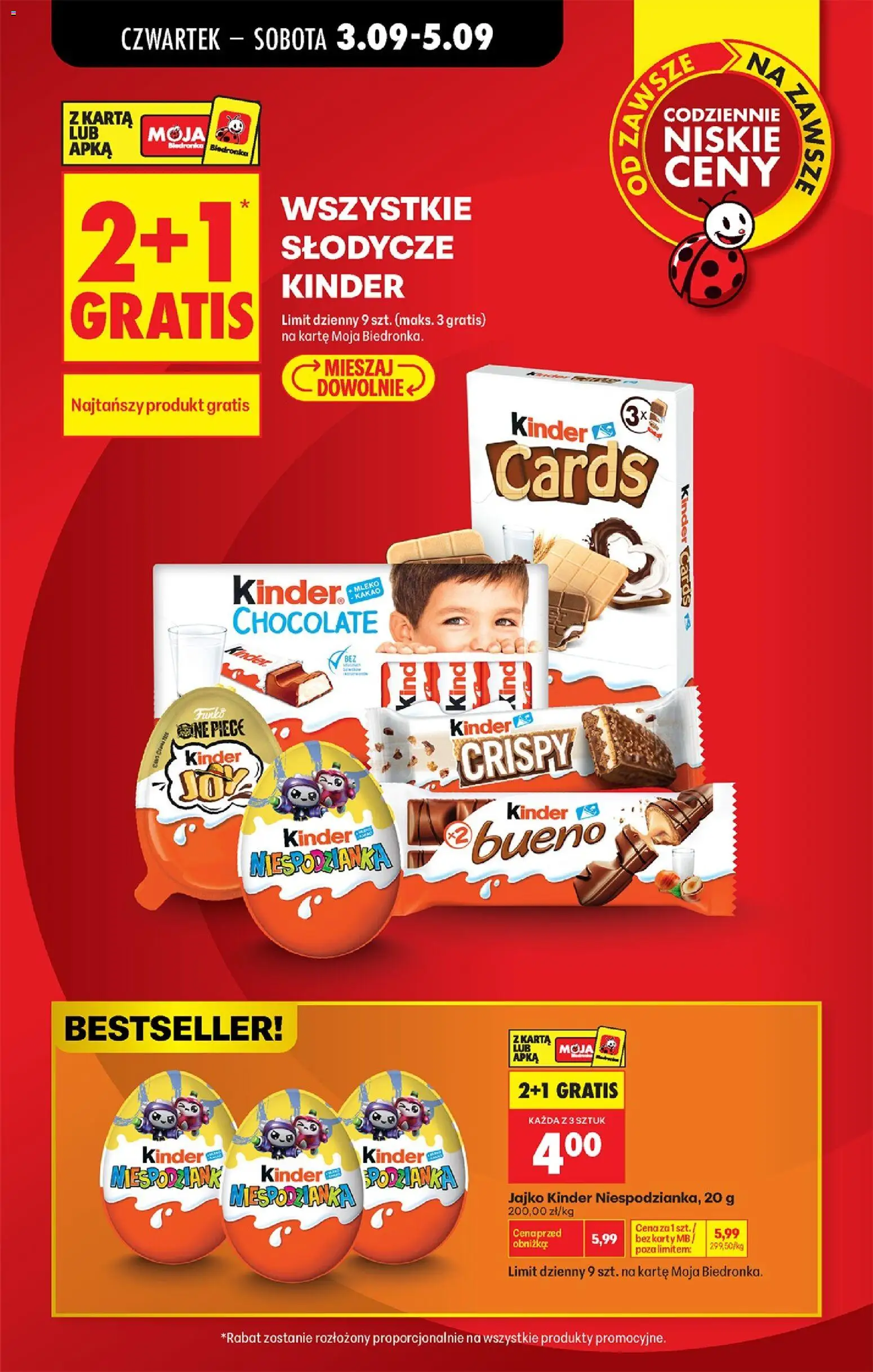 Biedronka gazetka od czwartku od 03.09.2026 | Strona: 13 | Produkty: Kinder Joy, Mleko, Kinder Chocolate, Kinder cards
