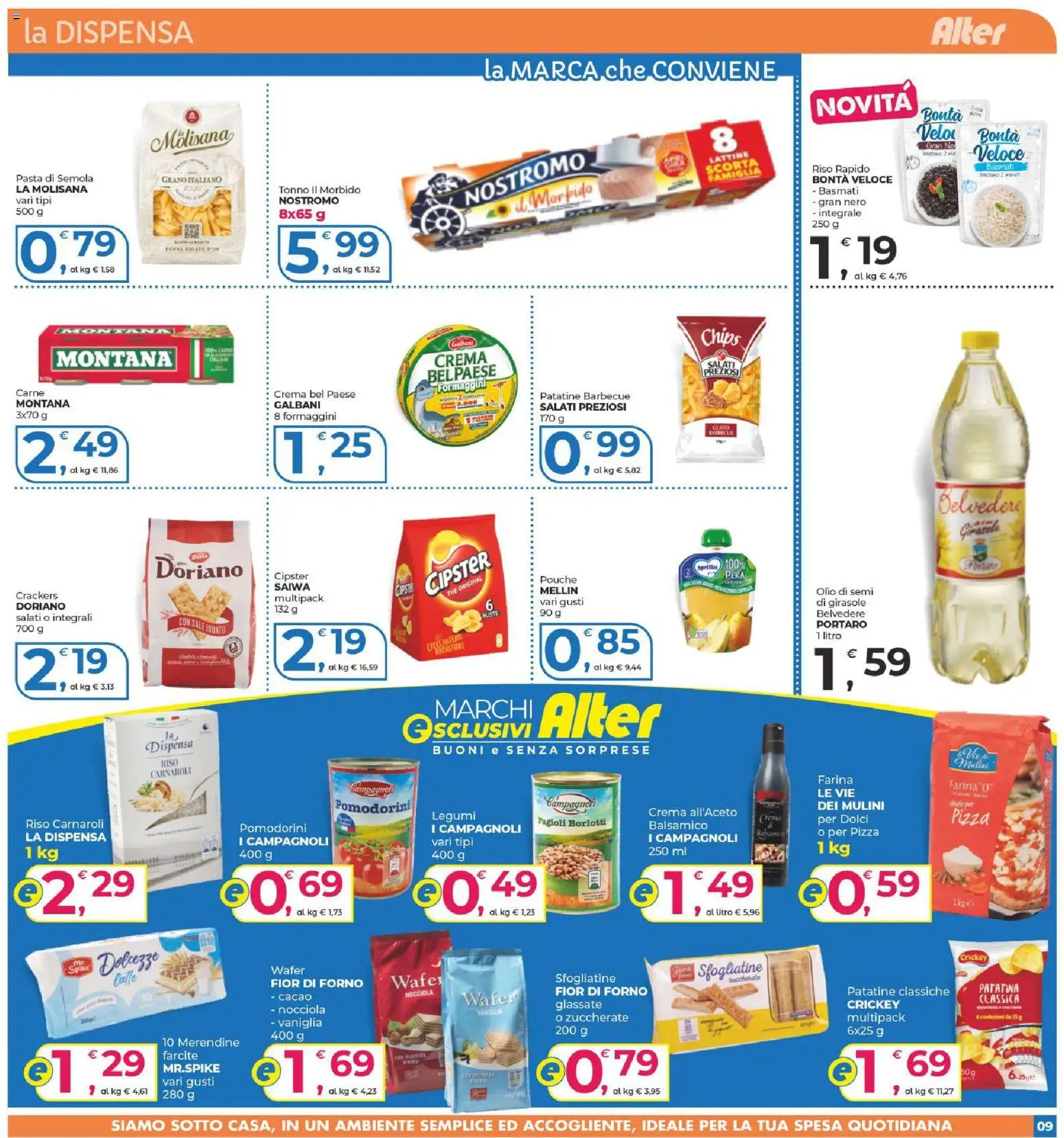 Volantino Alter Discount del 15.05.2026 | Pagina: 9 | Prodotti: Fagioli, Farina, Pasta, Merendine