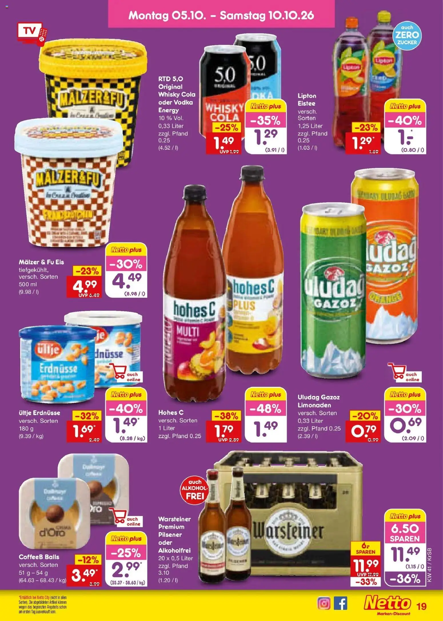 Netto Marken-Discount Prospekt Baesweiler (ab 05.10.2026) » Angebote | Seite: 19 | Produkte: Ultje erdnusse, Energy, Zucker, Hohes c