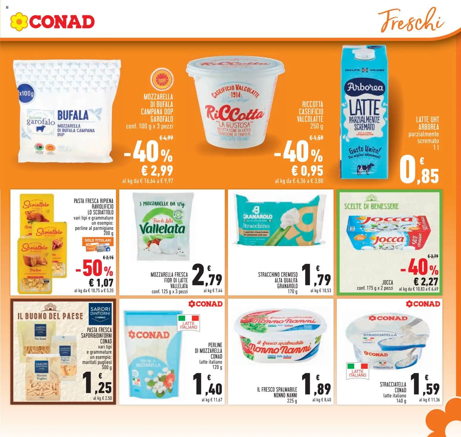 Volantino Conad del 13/08/2026 | Pagina: 7 | Prodotti: Mozzarella, Mozzarella di bufala, Stracchino, Ricotta