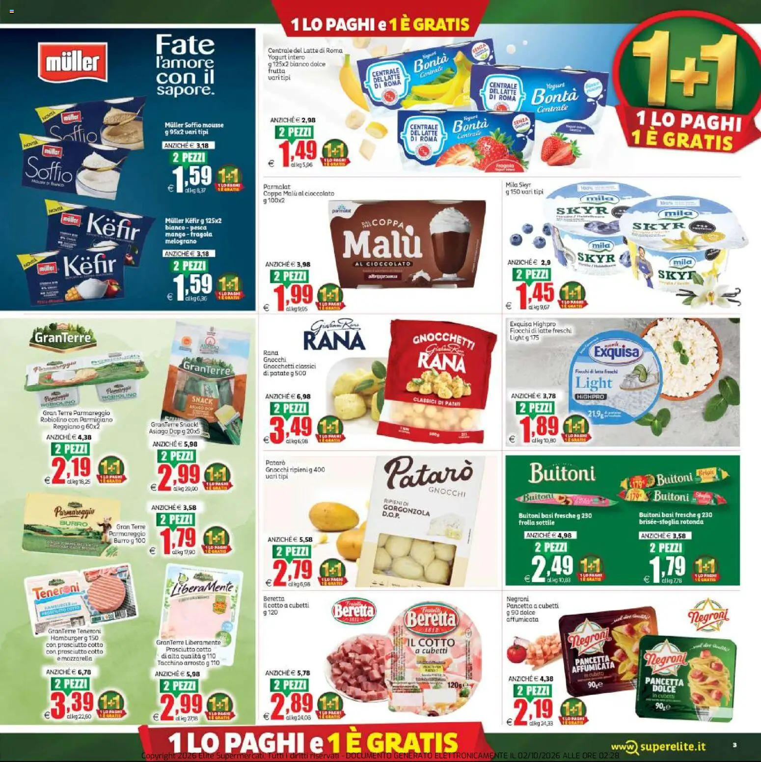 Volantino Elite Supermercati del 02/10/2026 | Pagina: 3 | Prodotti: Prosciutto Cotto, Cioccolato, Burro, Pesca