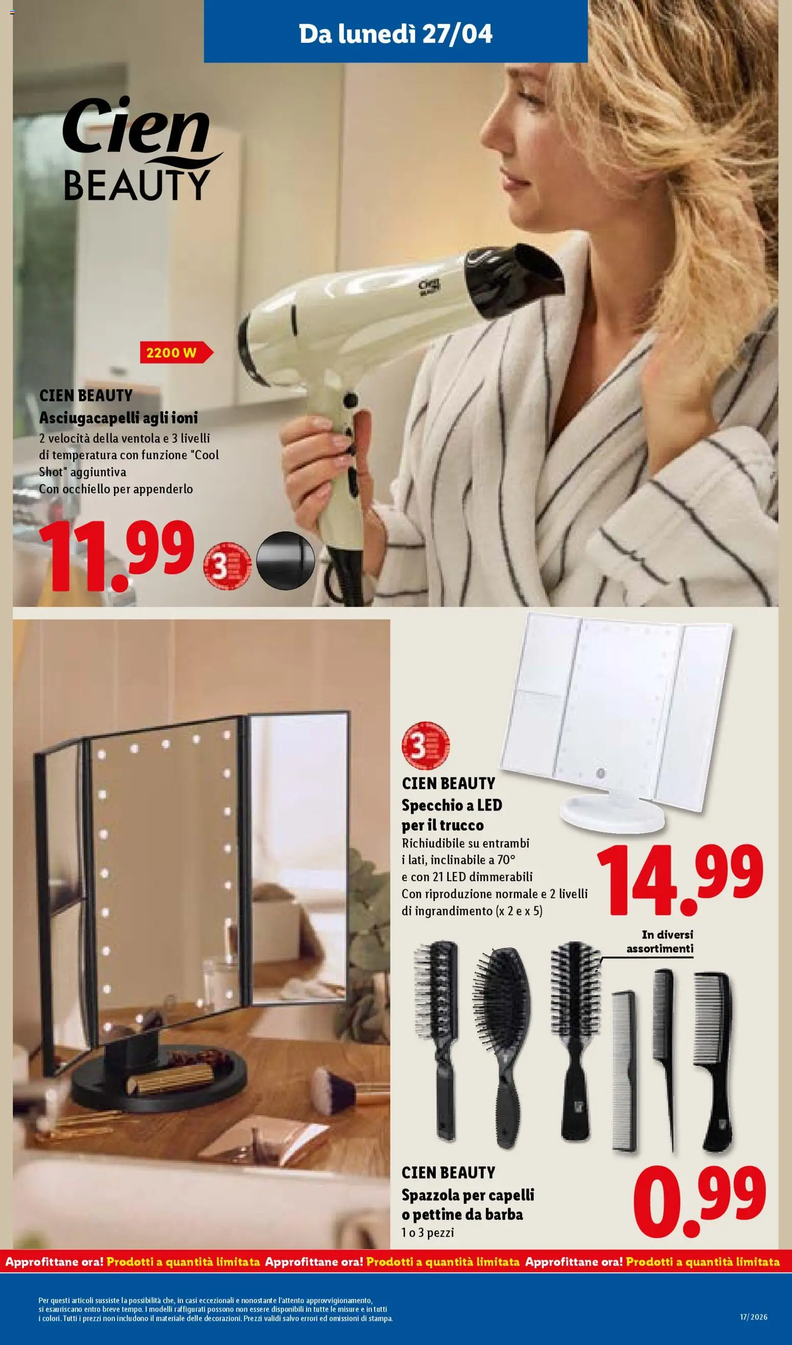 Volantino Lidl del 23.04.2026 | Pagina: 45 | Prodotti: Spazzola, Pettine, Asciugacapelli, Trucco