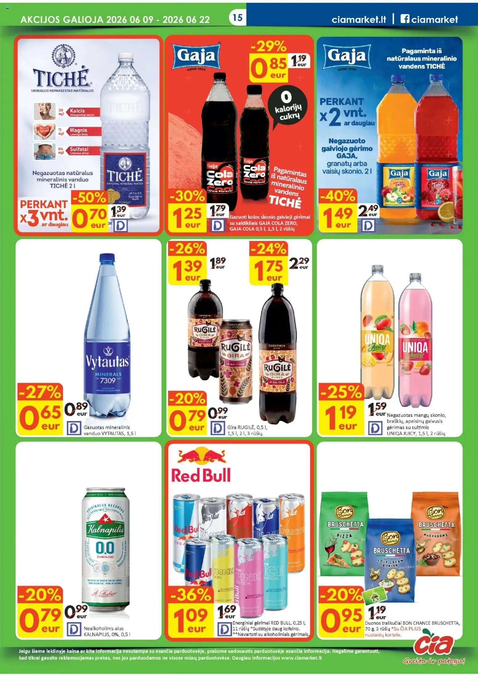 ČIA MARKET akcijos nuo 09.06.2026 | Puslapis: 15 | Prekių: Nealkoholinis alus, Alus, Traškučiai, Mineralinis vanduo