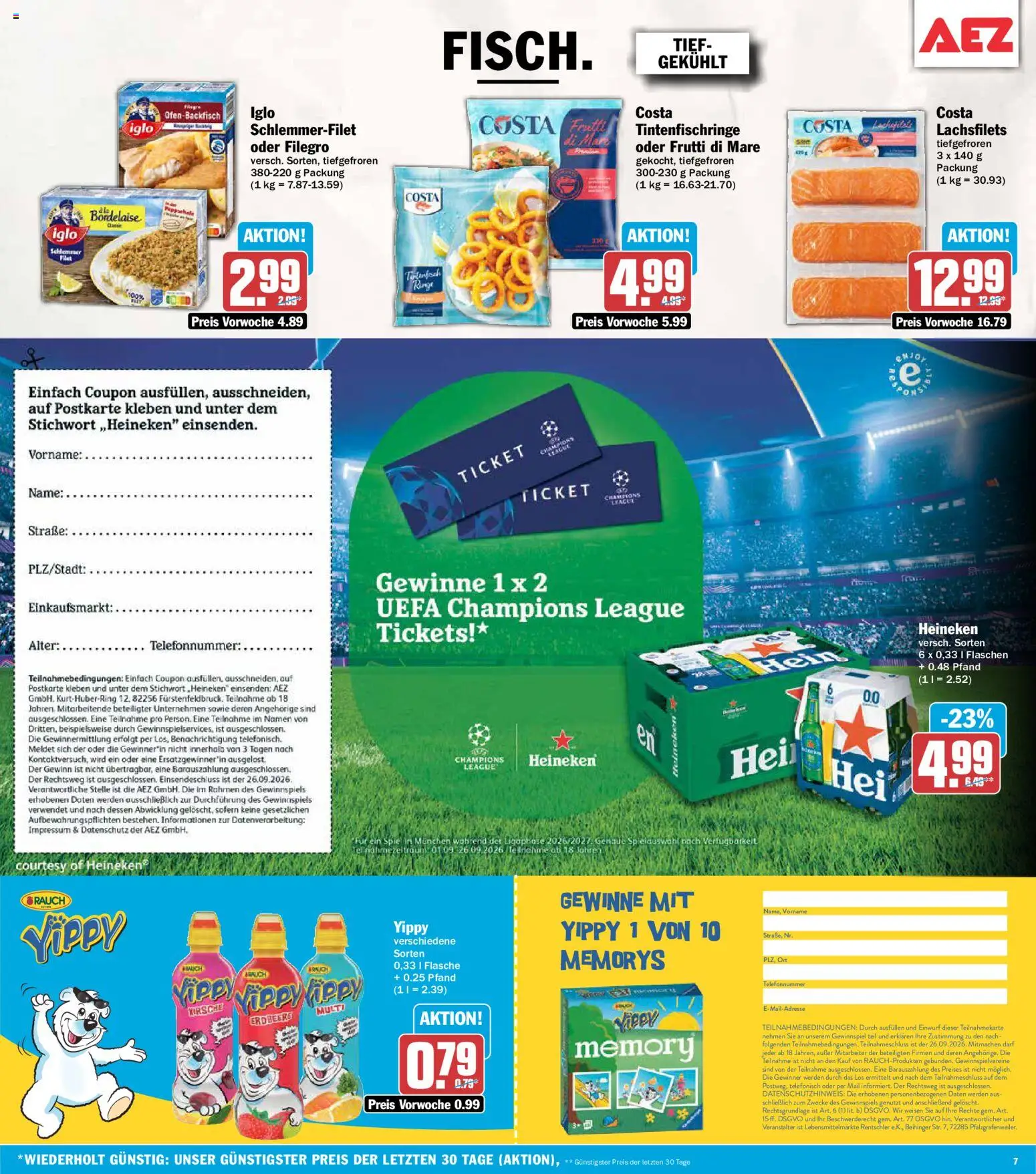 AEZ Prospekt – gültig ab 14.09.2026 | Seite: 7 | Produkte: Iglo, Heineken, Iglo schlemmerfilet