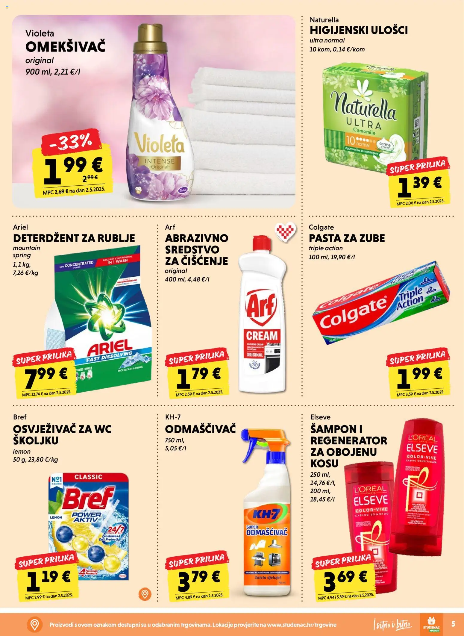 Studenac katalog | vrijedi od 28.10.2026 | Stranica: 7 | Proizvodi: Higijenski ulošci, Pasta za zube, Omekšivač, Deterdžent