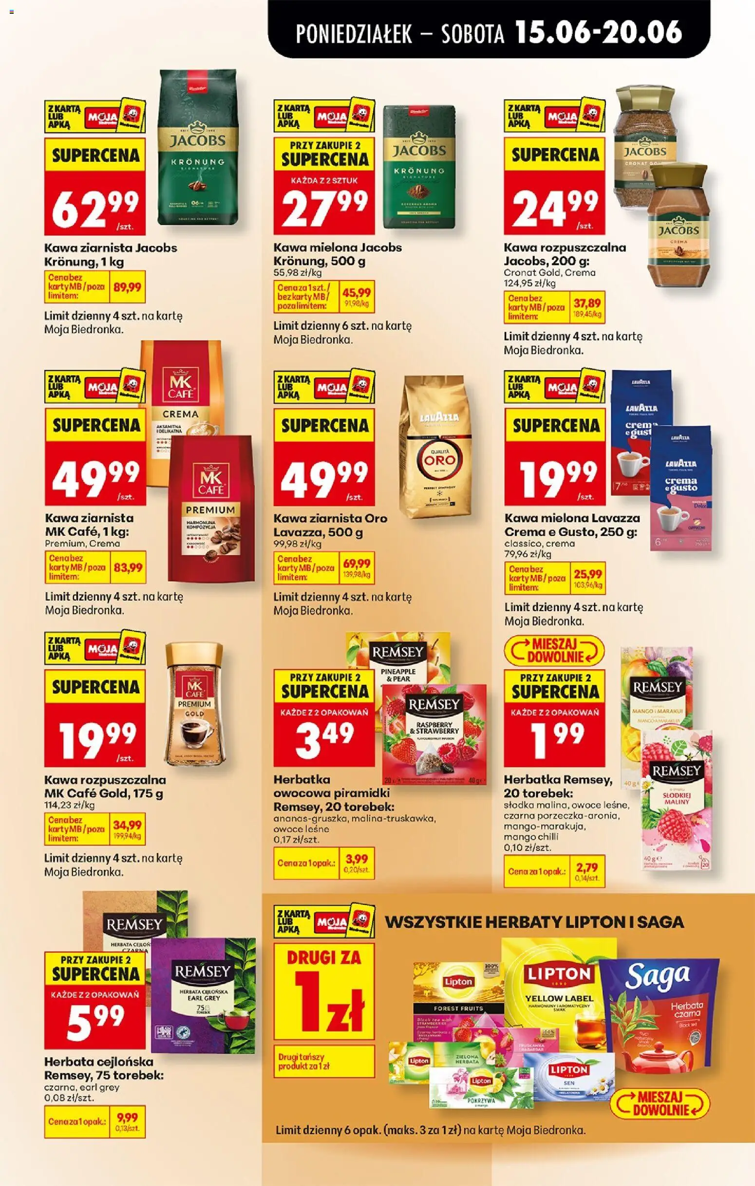 Biedronka gazetka od poniedziałku od 15.06.2026 | Strona: 67 | Produkty: Kawa ziarnista, Kawa rozpuszczalna, Lavazza, Herbata