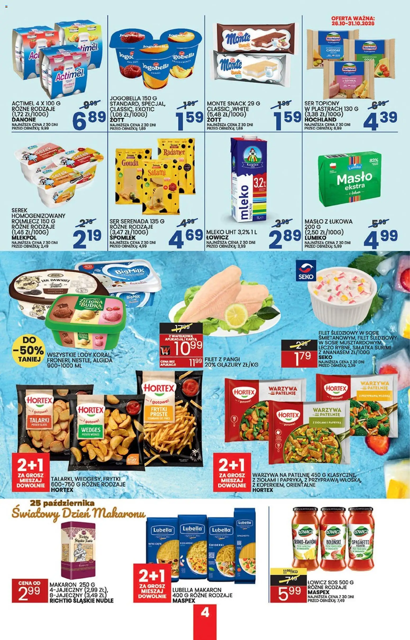 Wafelek gazetka od 19.10.2026 | Strona: 4 | Produkty: Karta, Surimi, Warzywa na patelnie, Big Milk