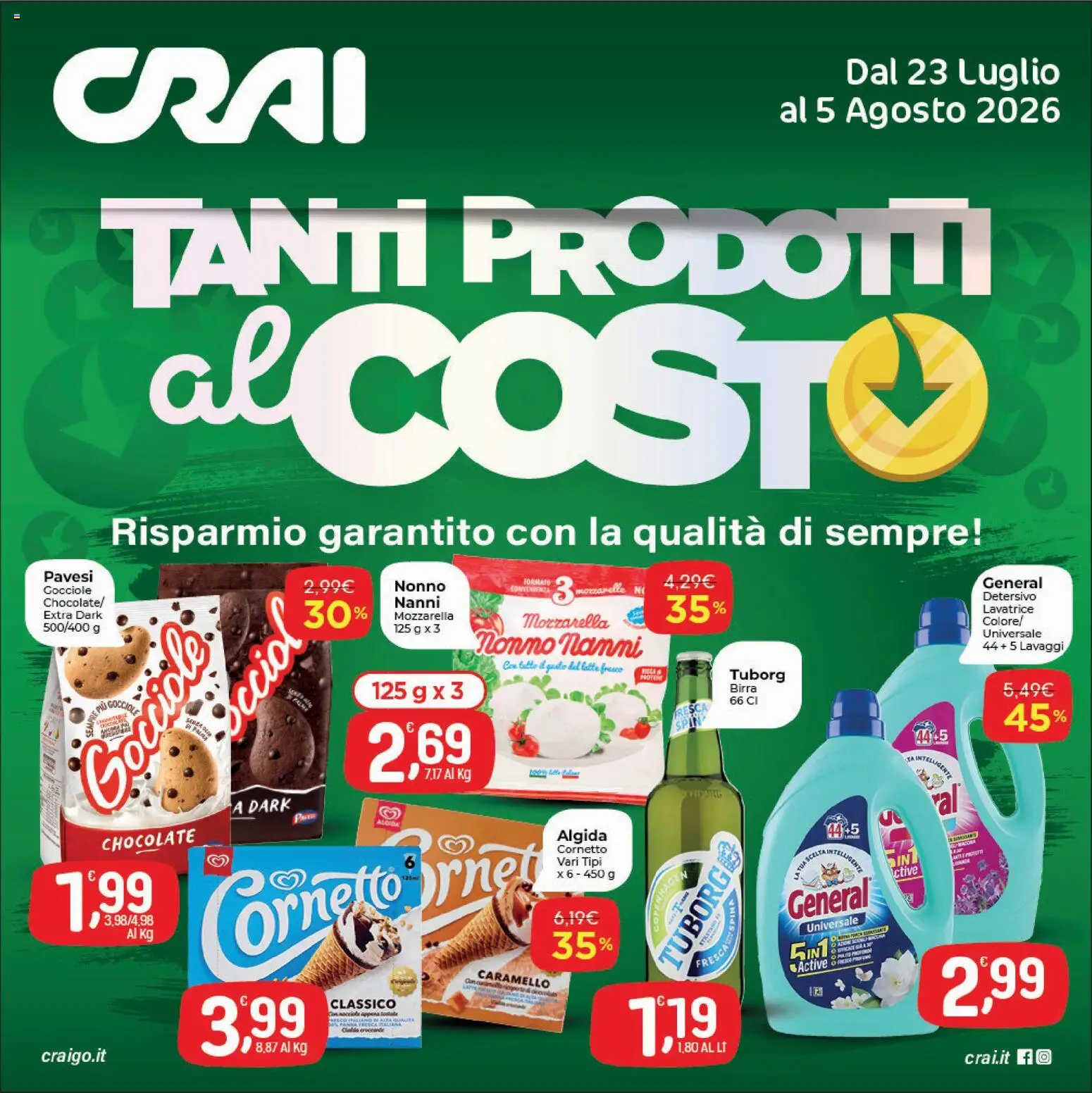 Volantino CRAI del 23/07/2026 | Pagina: 1 | Prodotti: Birra, Cornetto, Latte, Lavatrice