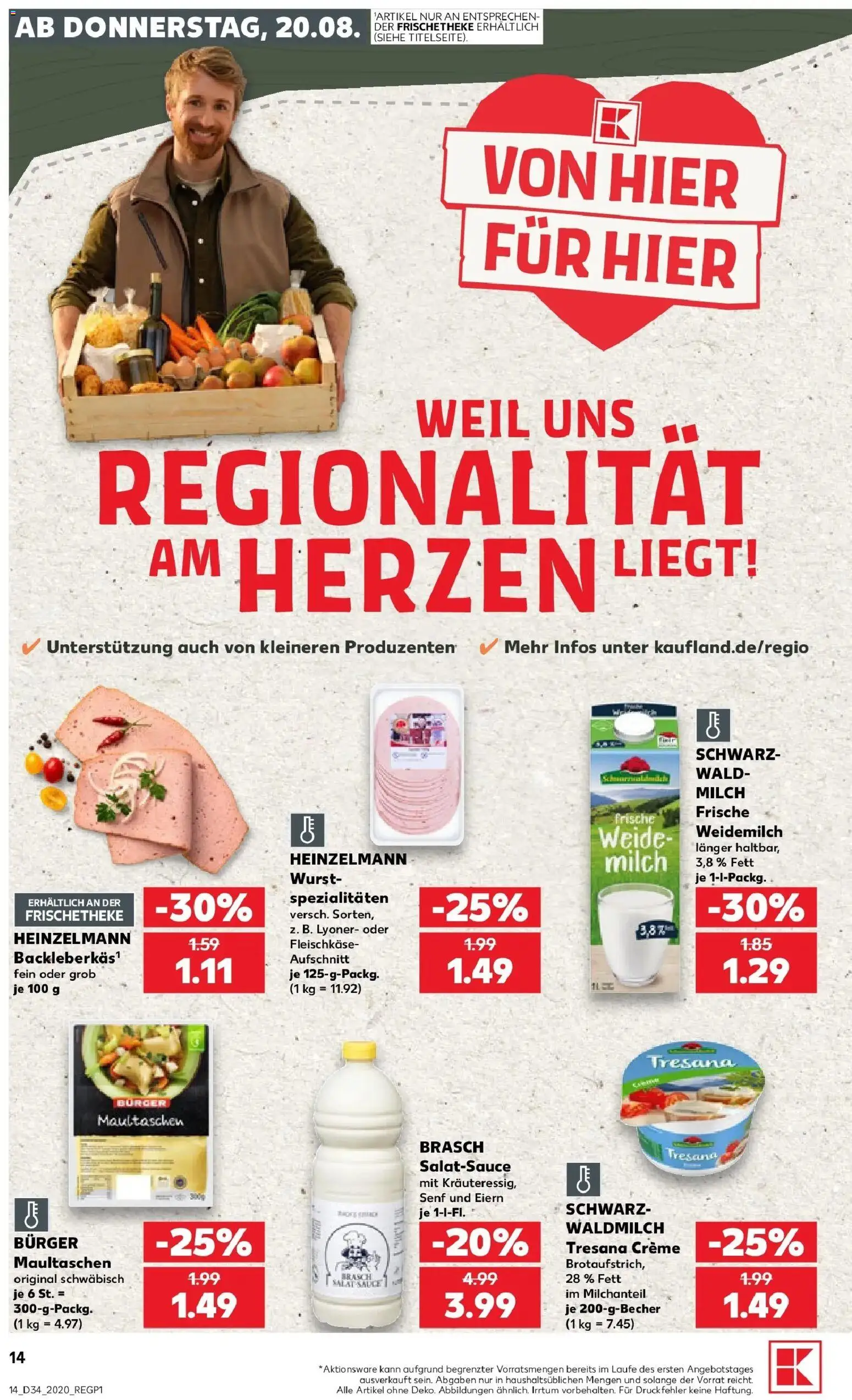 Prospekt Kaufland ab 20.08.2026 » Angebote Online zum Blättern | Seite: 14 | Produkte: Spezialitäten, Burger, Creme, Maultaschen