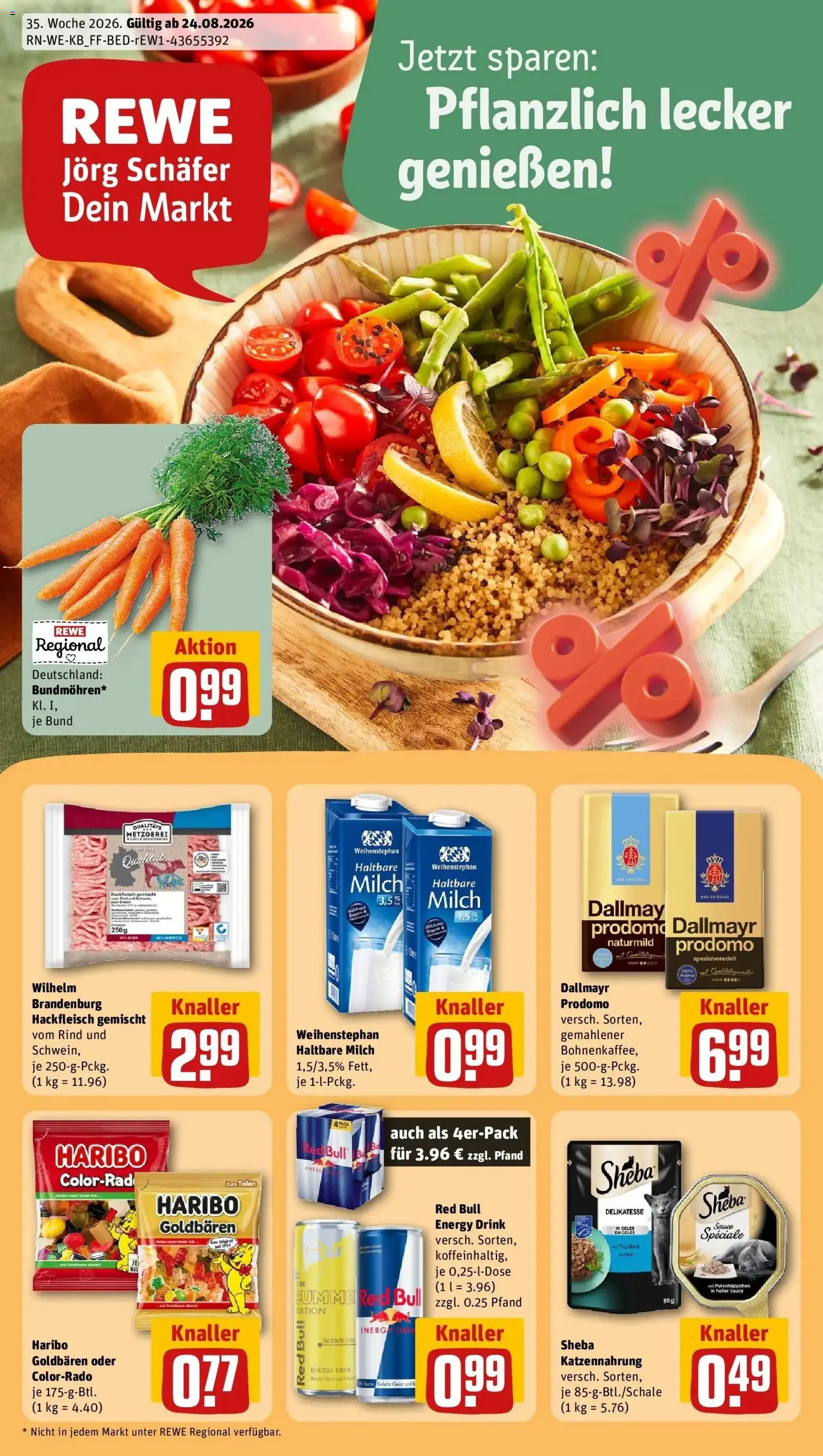 REWE Prospekt ab 24.08.2026 zum Blättern » Angebote | Seite: 1 | Produkte: Red bull, Haribo, Milch, Energy