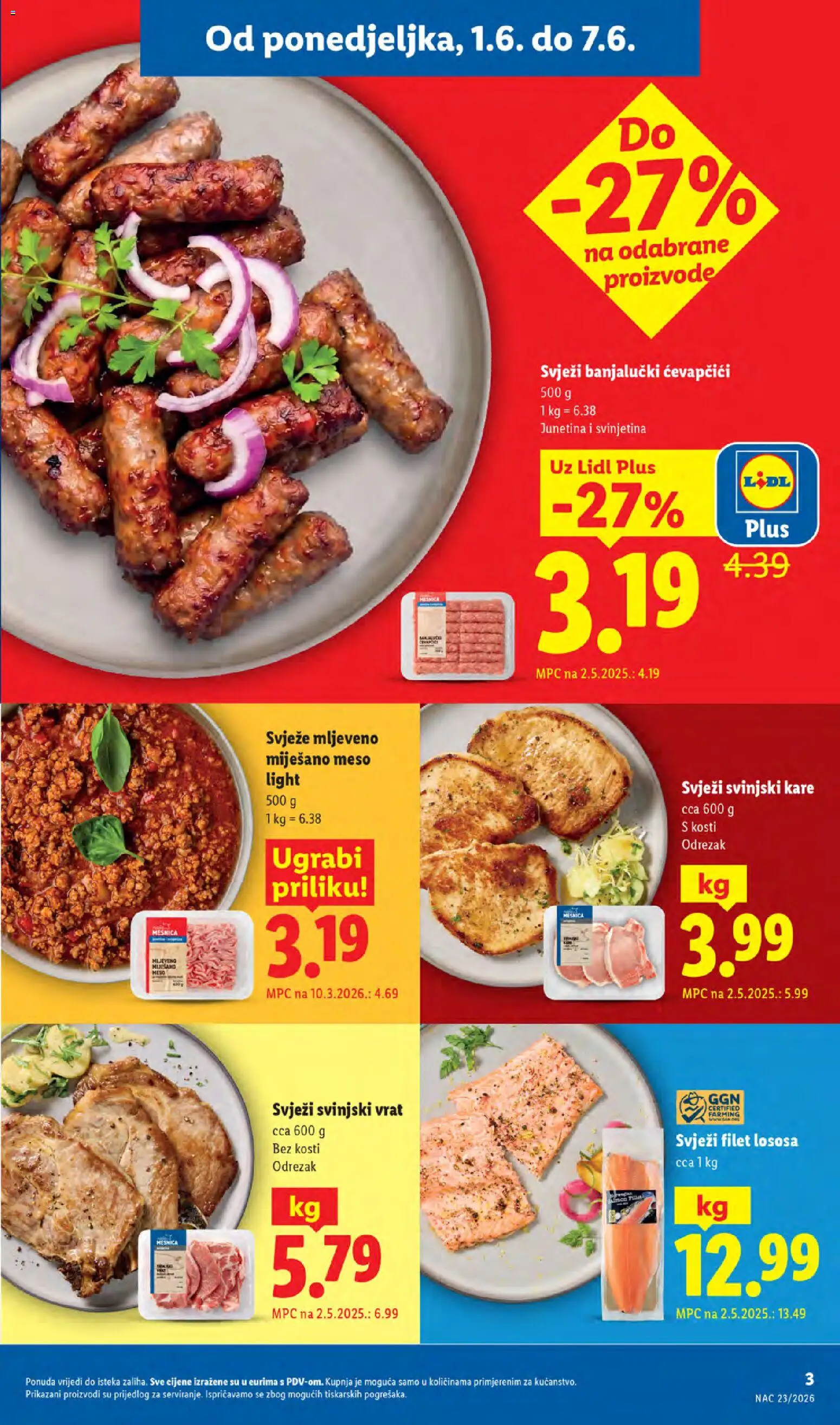 Lidl katalog | vrijedi od 01.06.2026 | Stranica: 3 | Proizvodi: Svinjski vrat, Svinjski kare, Meso, Svinjetina