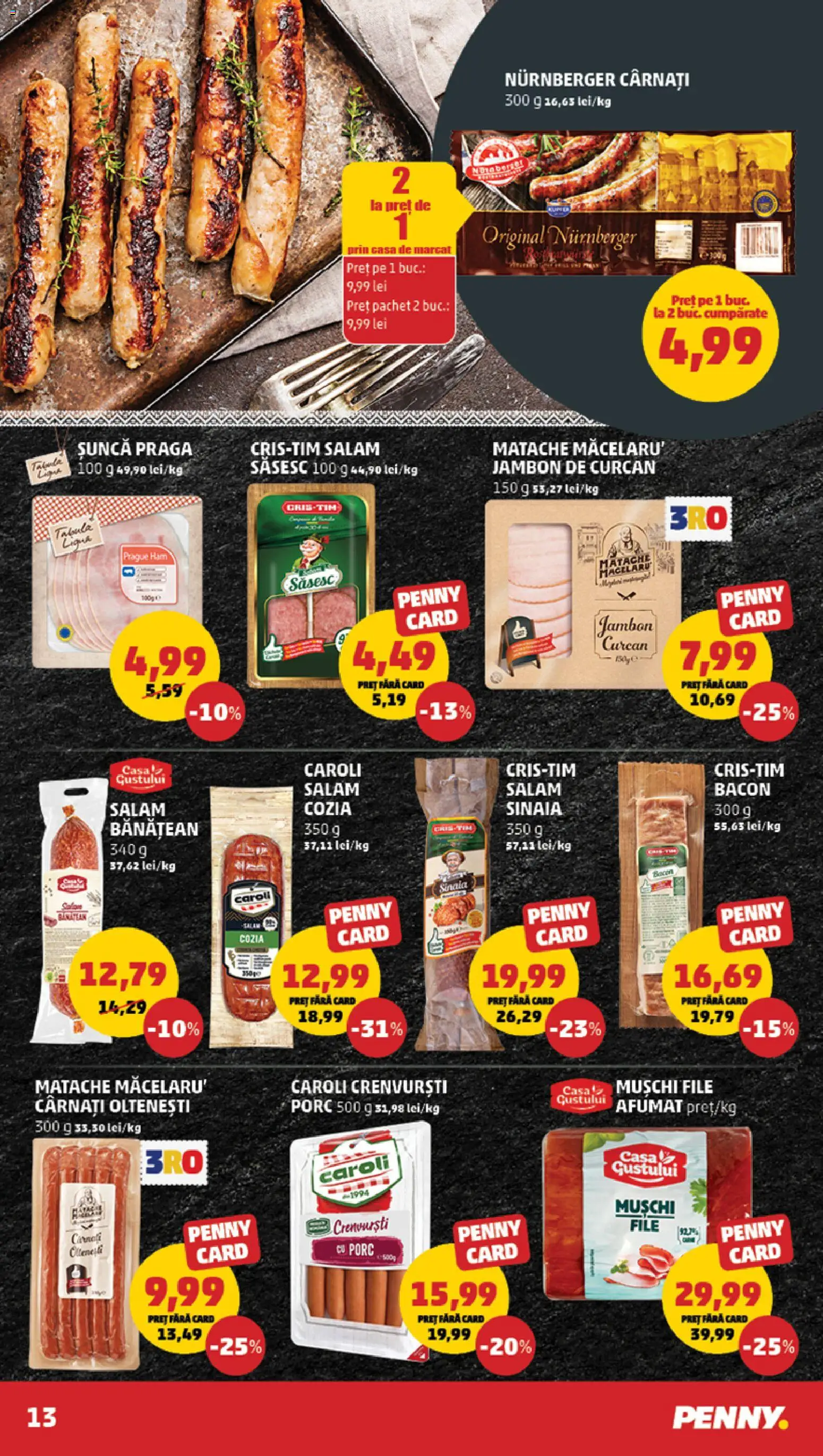 Noul catalog PENNY – valabil de la 05.08.2026 | Pagină: 13 | Produse: Crenvurști, Bacon, Salam, Șuncă