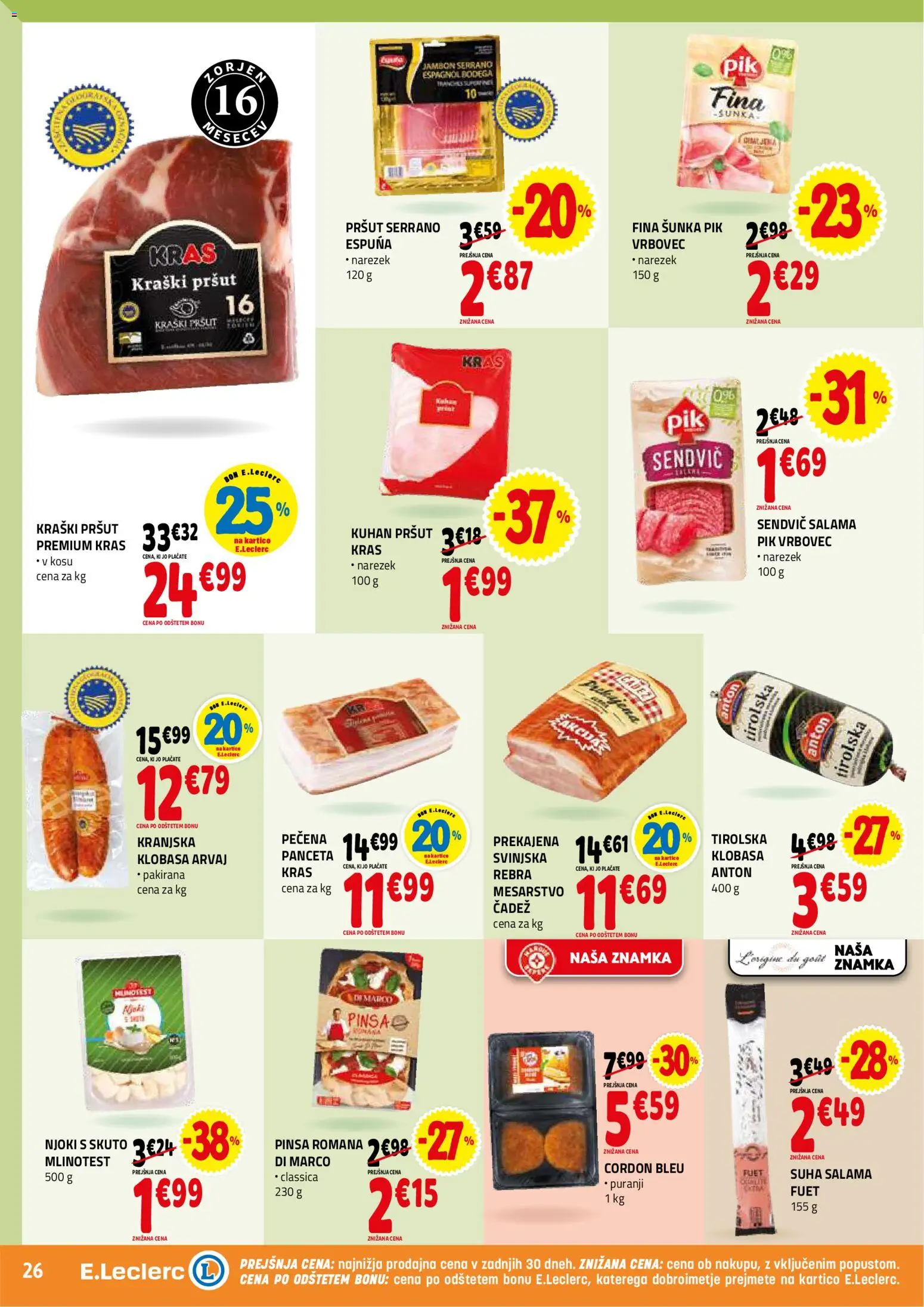 Novi E.leclerc katalog ponudbe – veljaven od 23.09.2026 | Stran: 26 | Izdelki: Pršut, Panceta, Njoki, Salama