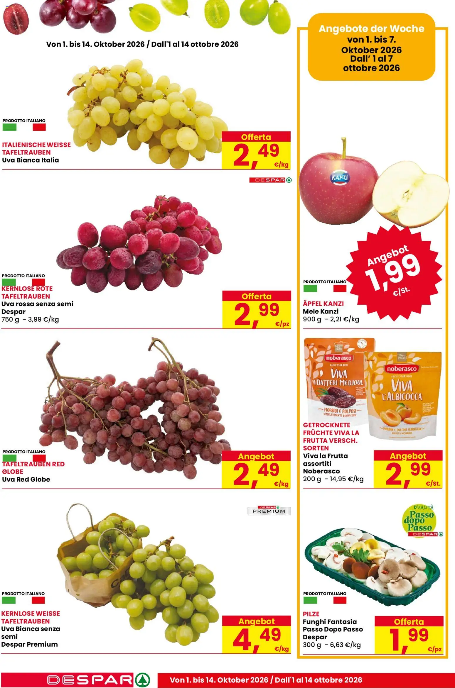 Volantino Despar del 01/10/2026 | Pagina: 8 | Prodotti: Mele, Frutta, Funghi, Uva
