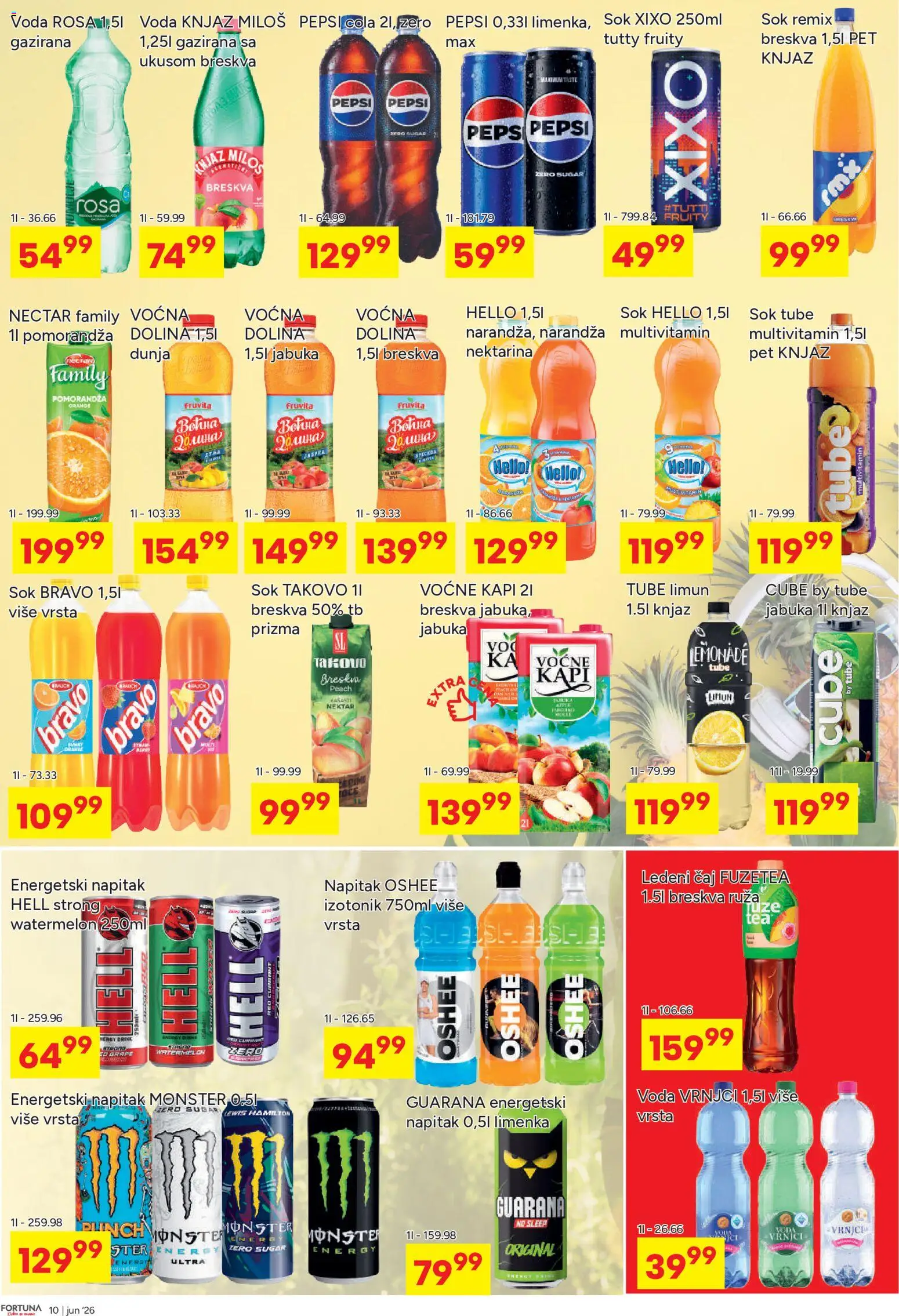 Fortuna Market katalog - važi od 10.06.2026 | Strana: 10 | Proizvode: Nektar, Voda, Guarana, Breskva