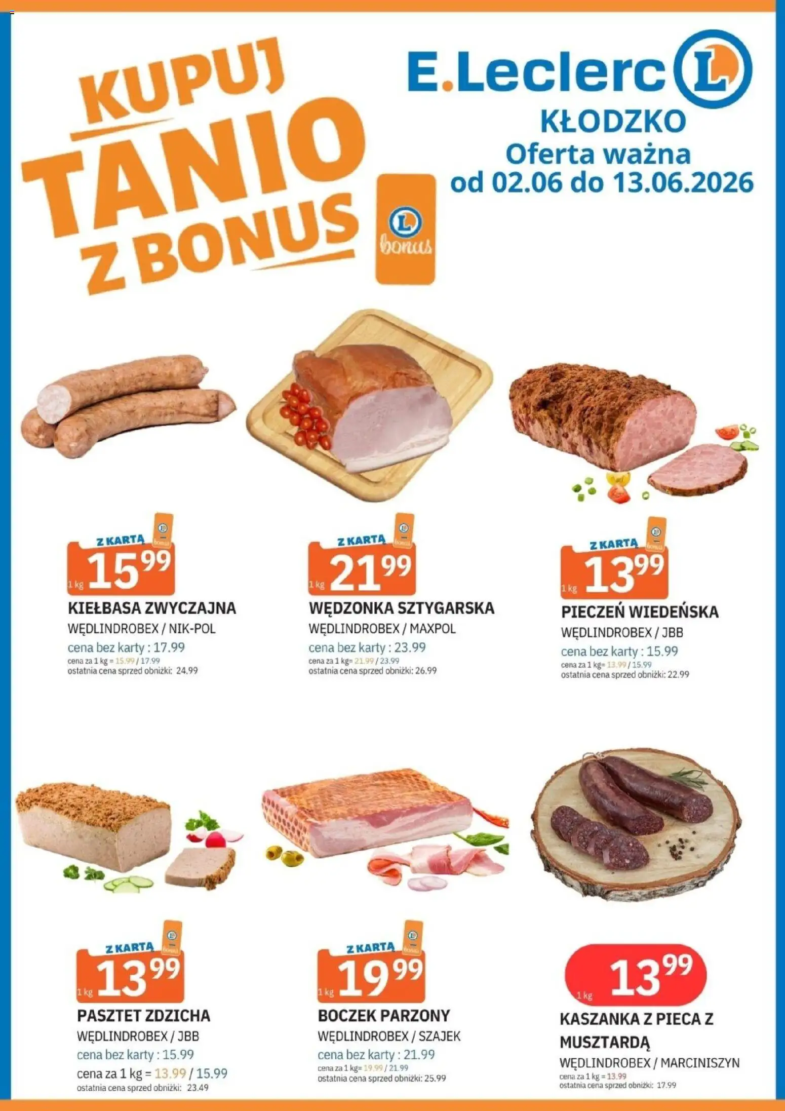 E.Leclerc gazetka - Kłodzko od 02.06.2026 | Strona: 6 | Produkty: Kiełbasa, Karta, Kaszanka, Musztarda