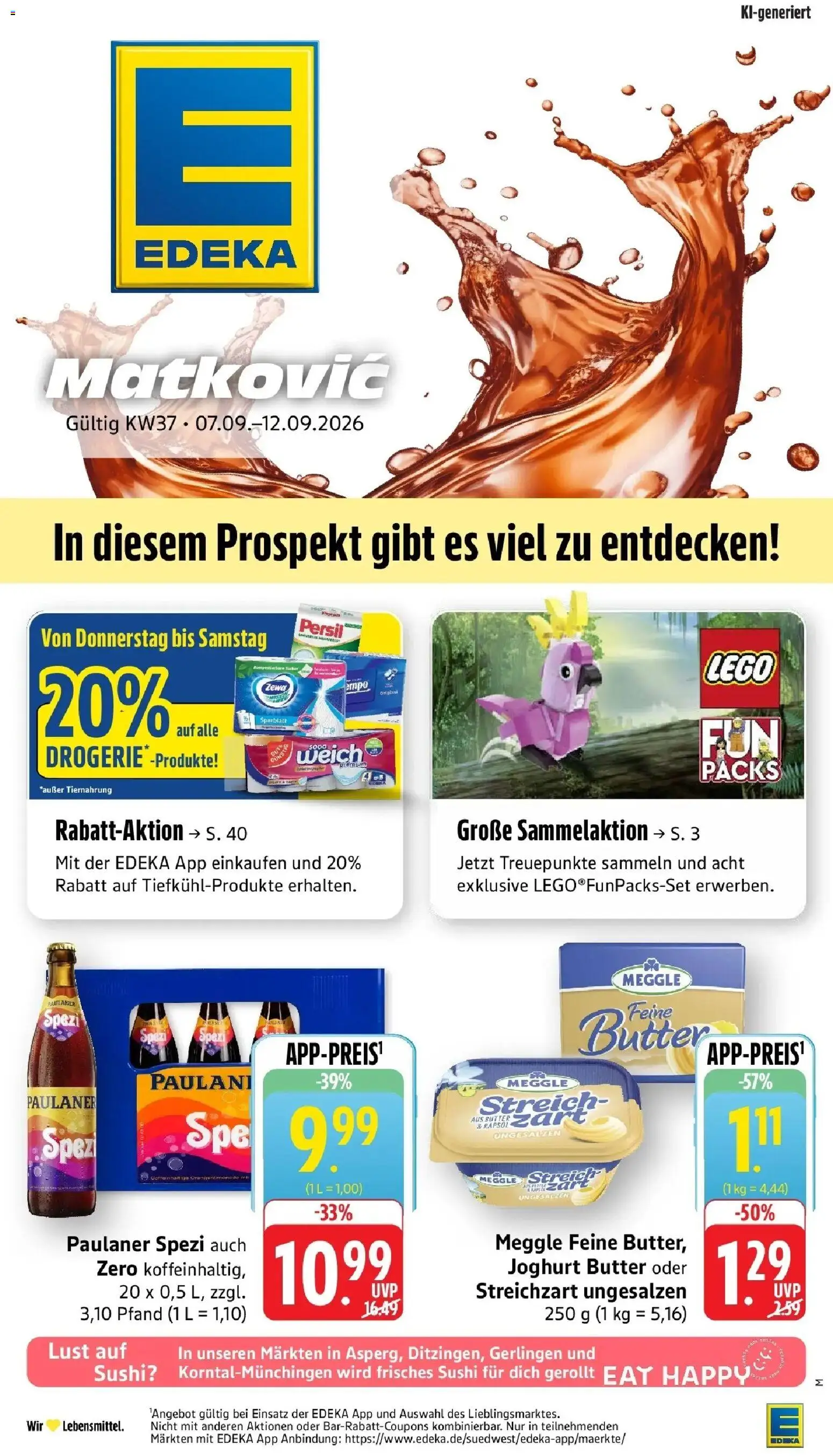 Edeka Prospekt Ditzingen (ab 07.09.2026) » Angebote Online | Seite: 1 | Produkte: Butter, Joghurt, Paulaner spezi, Persil