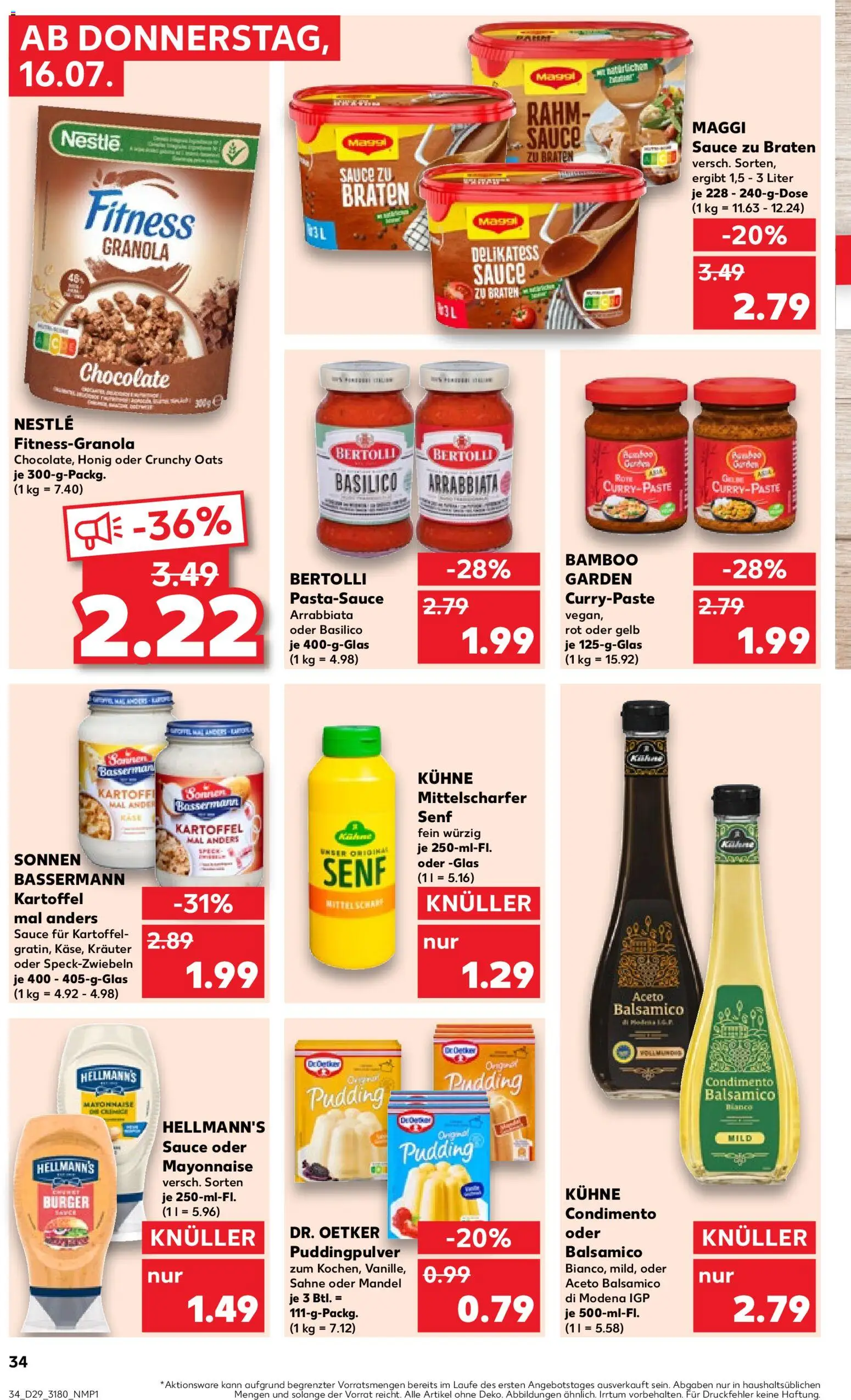 Kaufland Prospekt Leipzig – gültig ab 16.07.2026 | Seite: 34 | Produkte: Balsamico, Burger, Pudding, Sahne