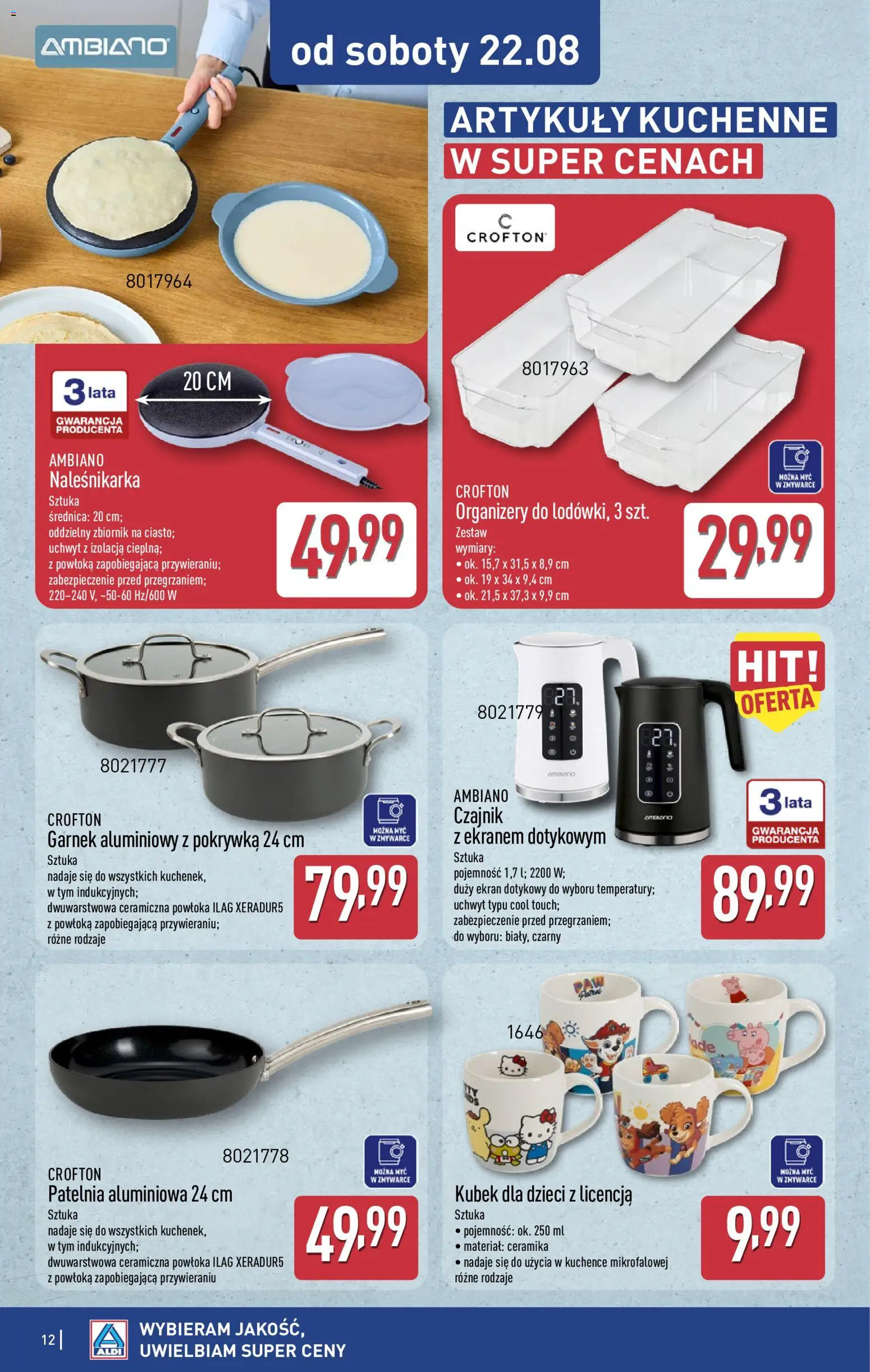 Aldi gazetka - Artykuły kuchenne od 18.08.2026 | Strona: 12 | Produkty: Naleśnikarka, Czajnik, Patelnia, Ambiano