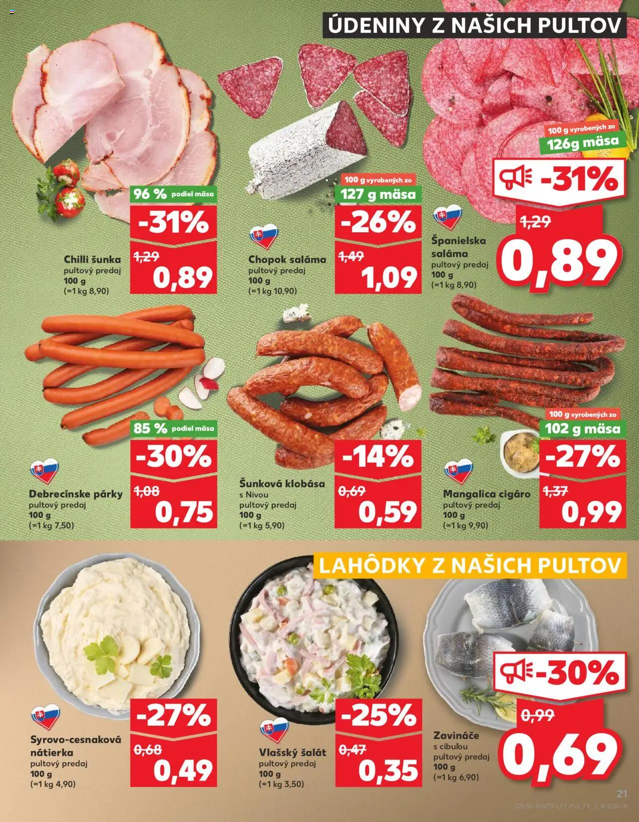 Nové Kaufland akcie – leták je platný od 17.07.2025 | Strana: 21 | Produkty: Saláma, Šunka, Klobása, Párky