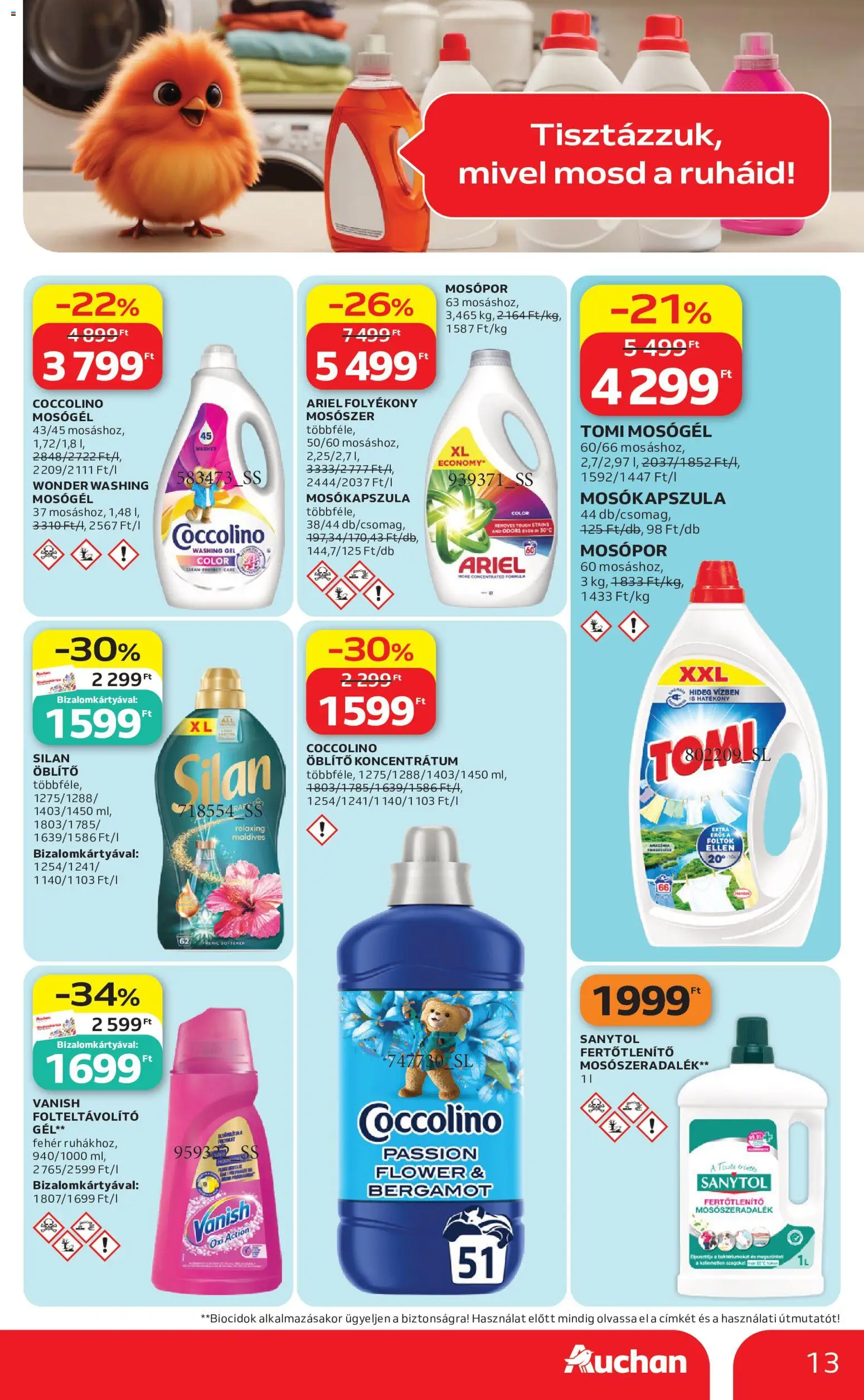 Auchan akciós ujság - amely érvényes a következő dátumtól: 04.05.2026 | Oldal: 13 | Termékek: Ariel, Mosógél, Mosókapszula, Folteltávolító