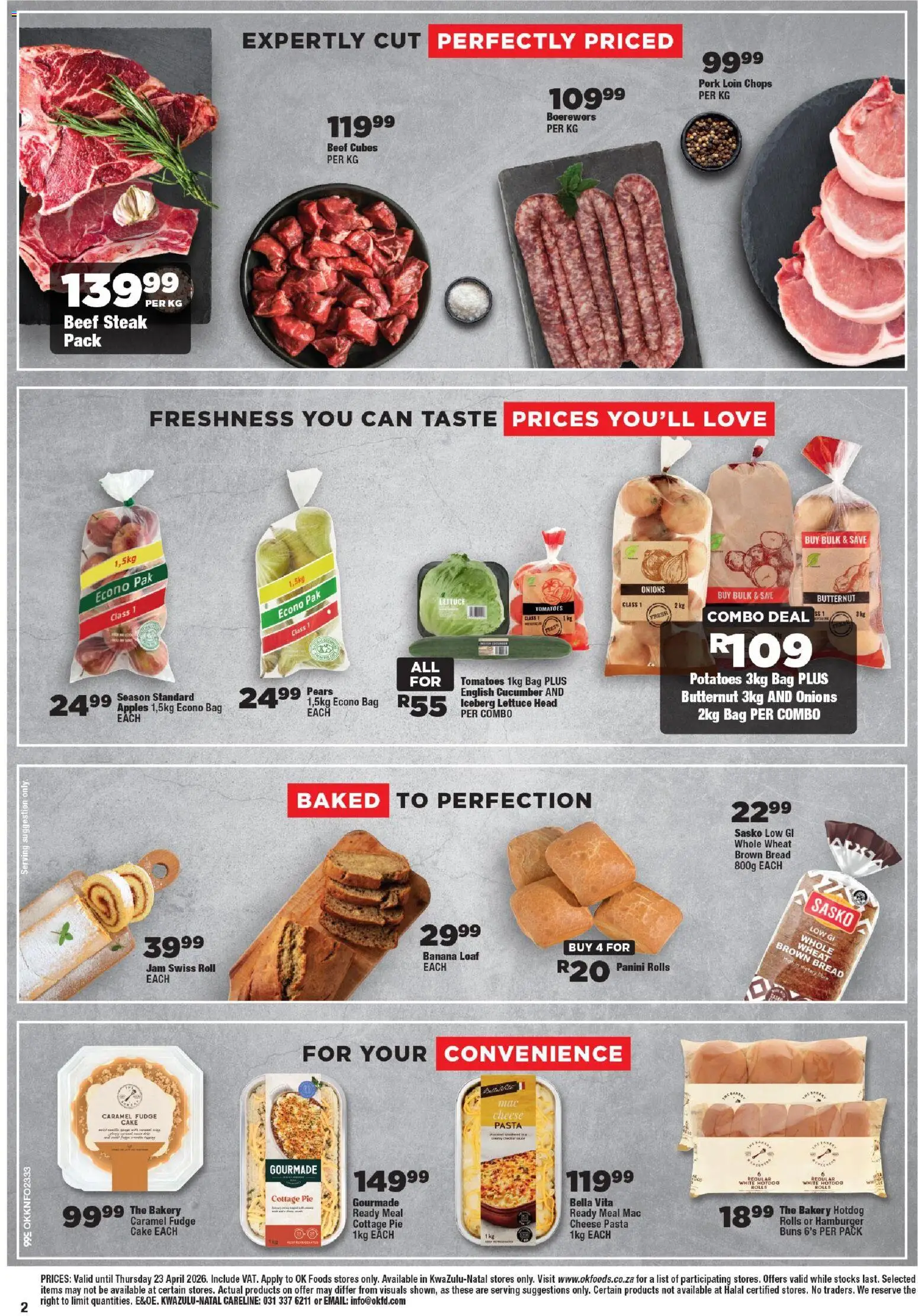New OK Foods catalogue – valid from 15.04.2026 | Page: 2 | Products: Bag, Tomatoes, Potatoes, Lettuce