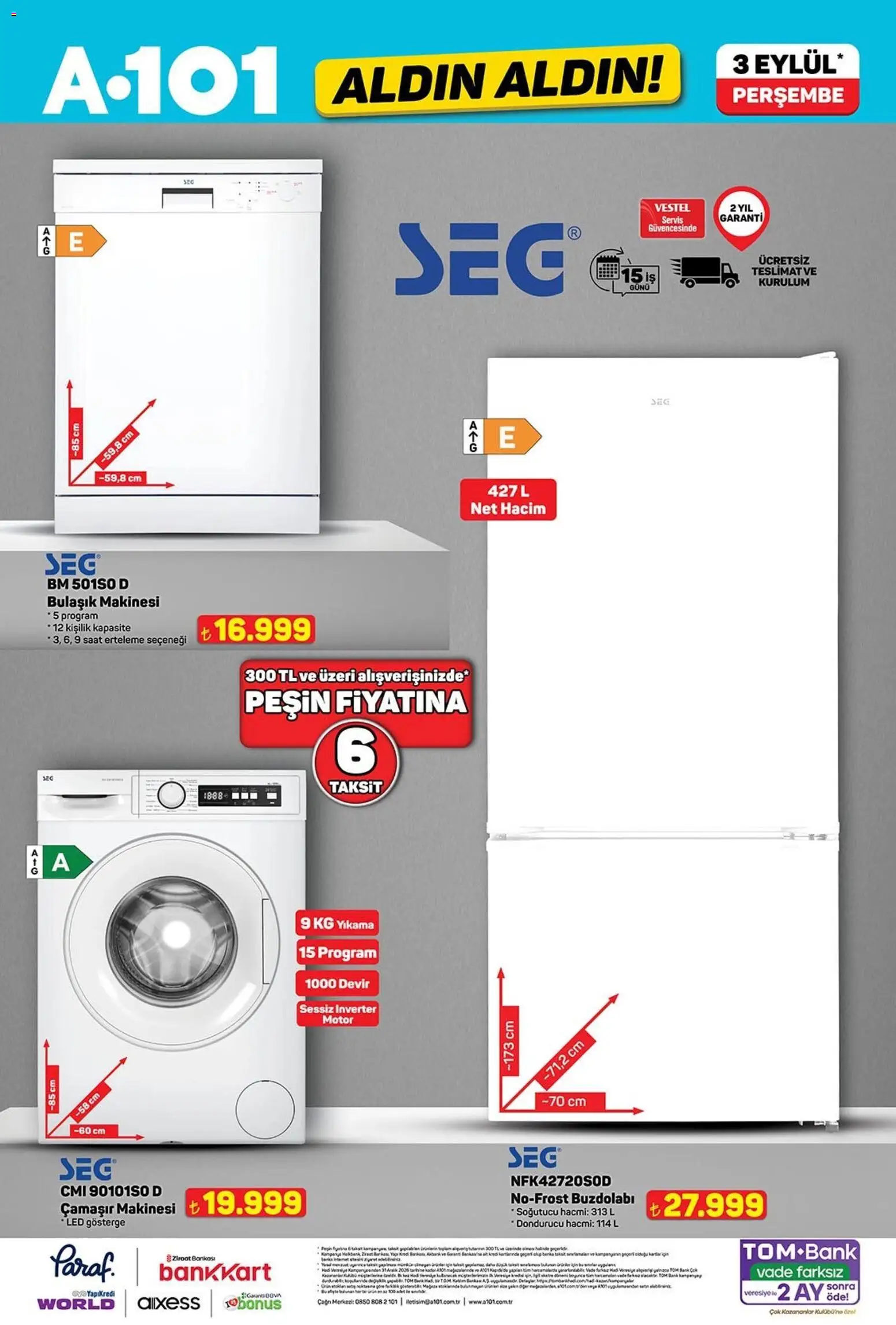 A101 - Katalog Aldın Aldın - 03 Eylül 2026 tarihinden itibaren geçerlidir | Sayfa: 4 | Ürünler: Saat, Dondurucu, Çamaşır makinesi, Bulaşık makinesi
