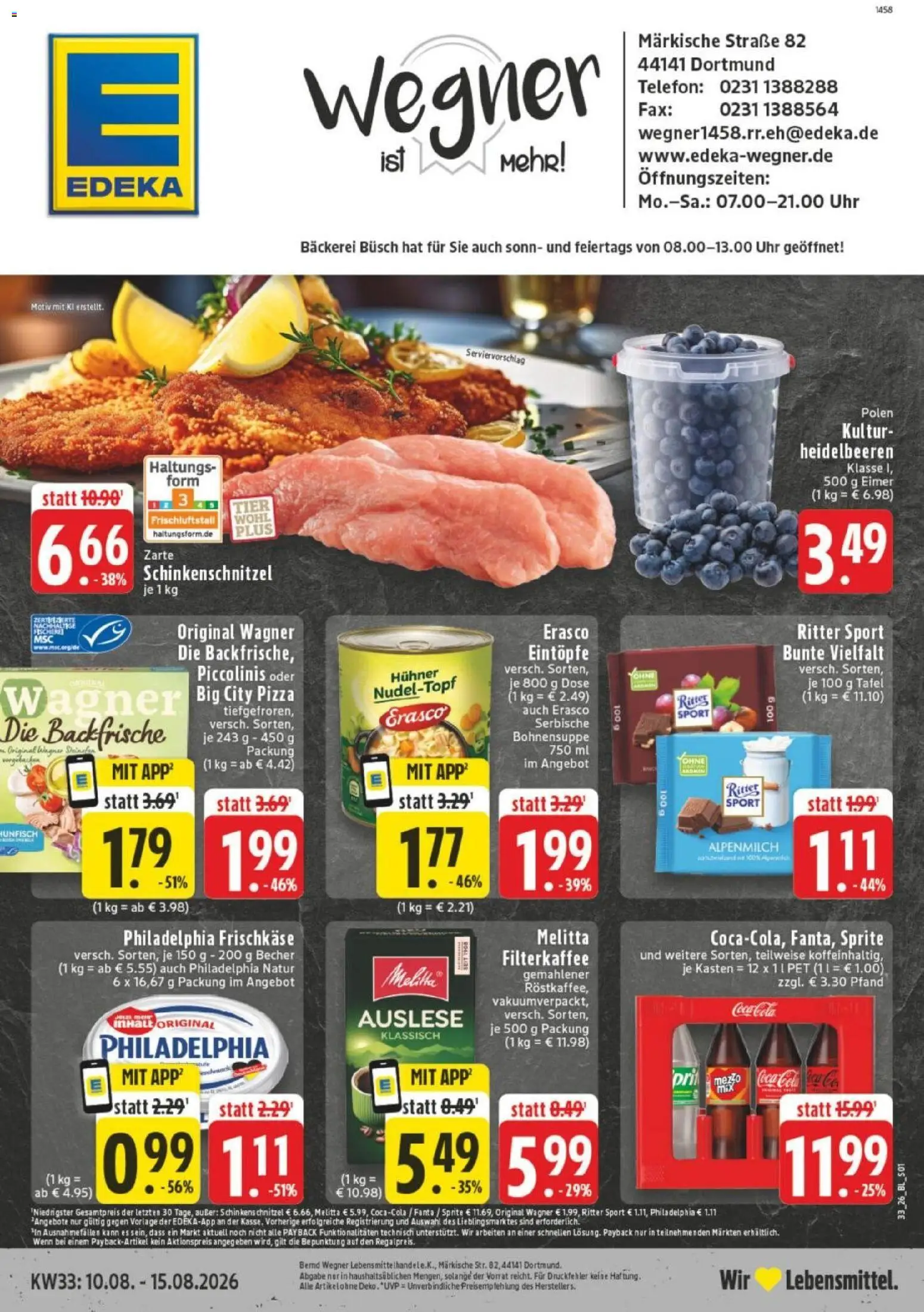 Edeka Prospekt Dortmund – gültig ab 10.08.2026 | Seite: 1 | Produkte: Cola, Philadelphia, Heidelbeeren, Frischkase