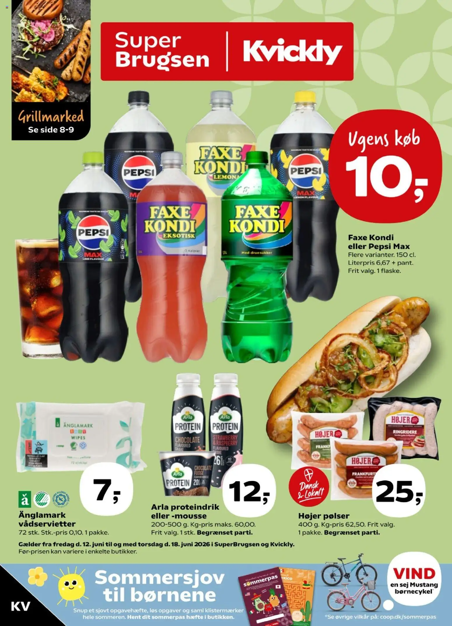 Kvickly tilbudsavis – gyldig fra 12.06.2026 | Side: 1 | Produkter: Pølser, Faxe Kondi, Pepsi, Pepsi Max