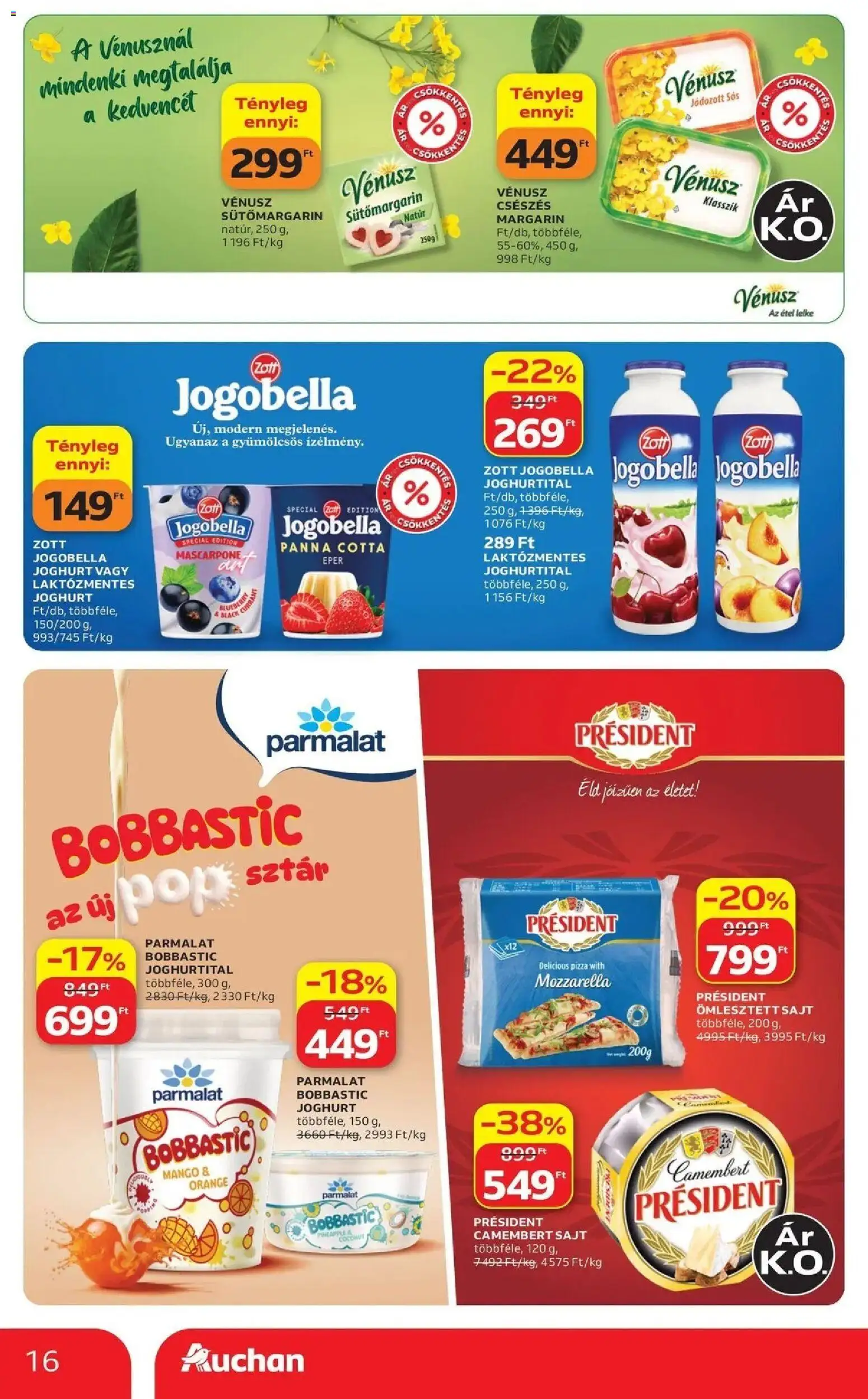 Auchan akciós újság Szolnok - 2026.09.03. -tól/töl > akció, lapozható szórólap 🛍️ | Oldal: 16 | Termékek: Sajt, Eper, Panna cotta, Camembert