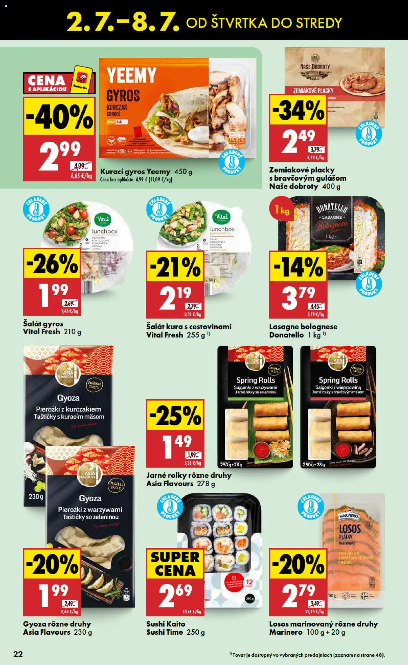 Nové Biedronka akcie – leták je platný od 02.07.2026 | Strana: 22 | Produkty: Losos, Šalát, Sushi, Lasagne