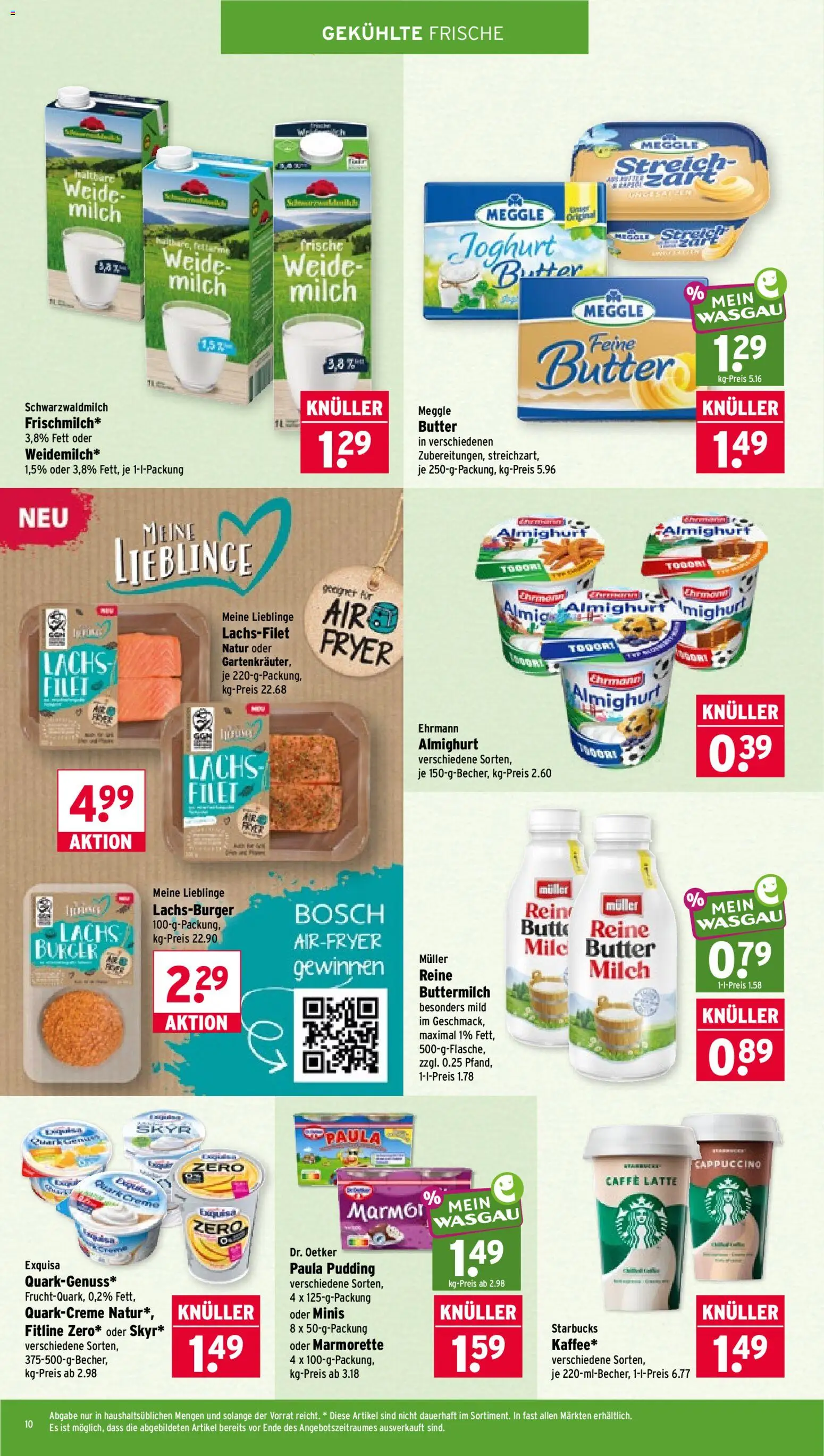 Wasgau Prospekt – gültig ab 08.06.2026 | Seite: 10 | Produkte: Ehrmann almighurt, Milch, Starbucks, Skyr