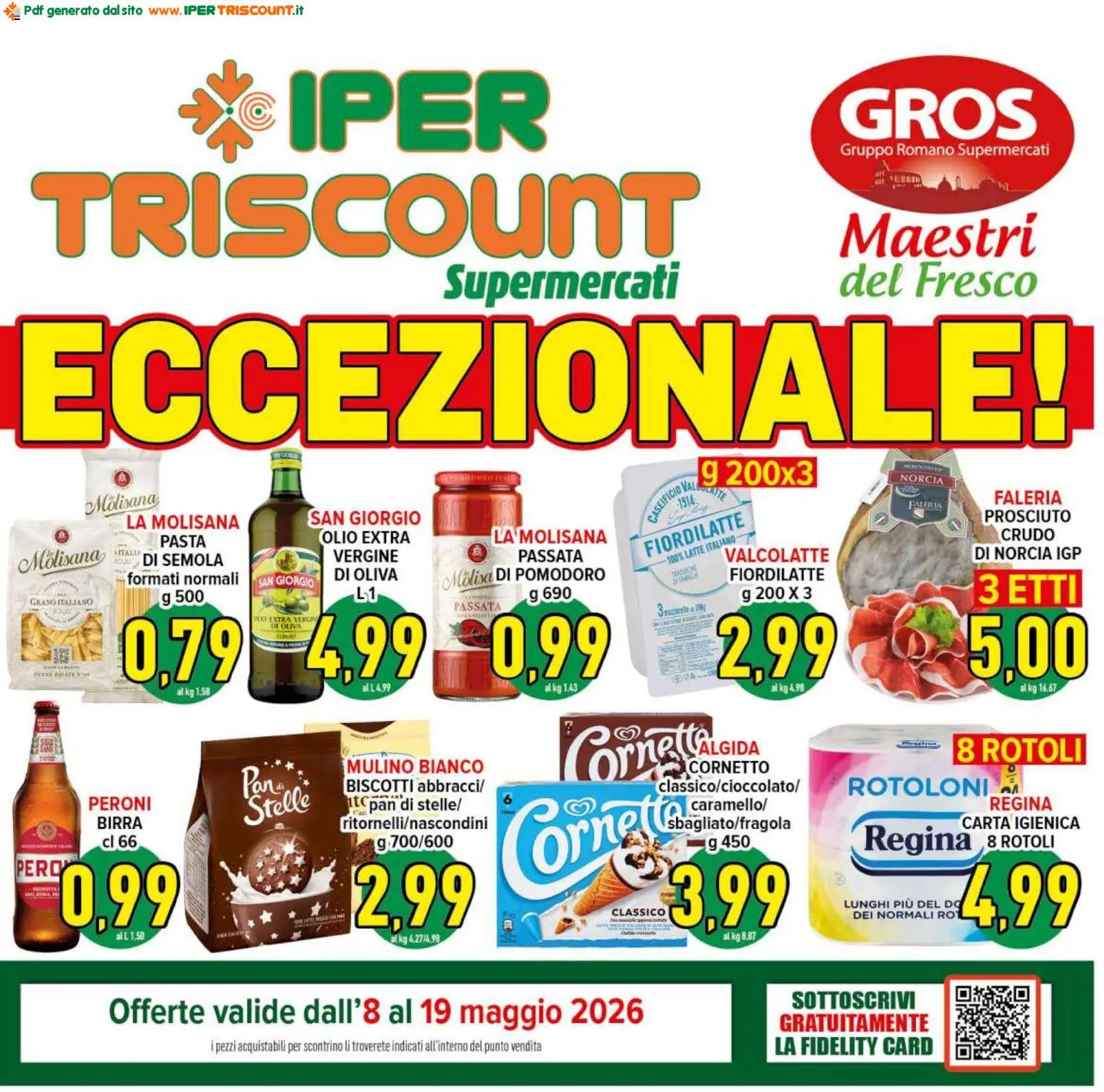 Volantino Ipertriscount del 08.05.2026 | Pagina: 1 | Prodotti: Carta igienica, Cornetto, Olio, Pasta