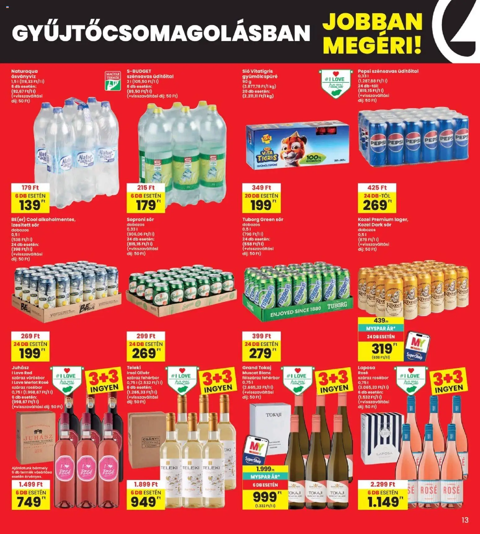 Interspar akciós ujság - amely érvényes a következő dátumtól: 2026.09.24. | Oldal: 13 | Termékek: Üdítőital, Soproni, Tuborg, Fehérbor
