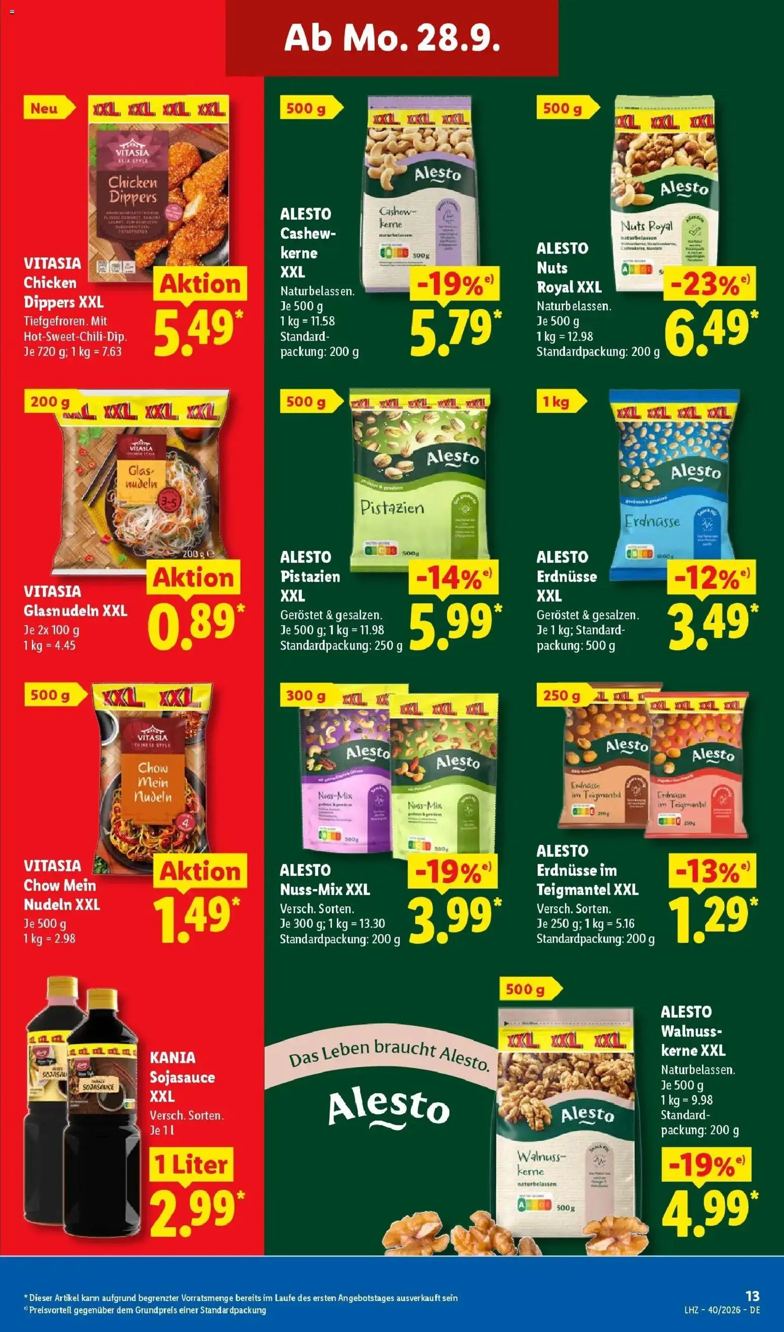 Lidl Prospekt Künzell (ab 28.09.2026) zum Blättern » Angebote | Seite: 29 | Produkte: Erdnüsse, Cashew, Pistazien, Nudeln