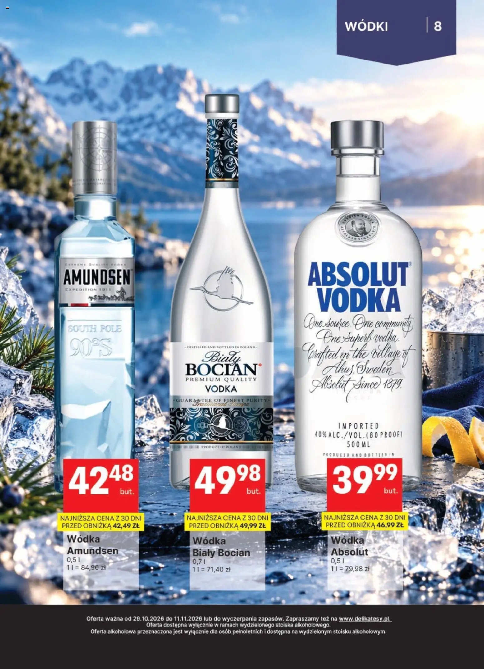 Delikatesy Centrum gazetka - DeliBarek od 29.10.2026 | Strona: 8 | Produkty: Vodka, Wódka, Biały Bocian
