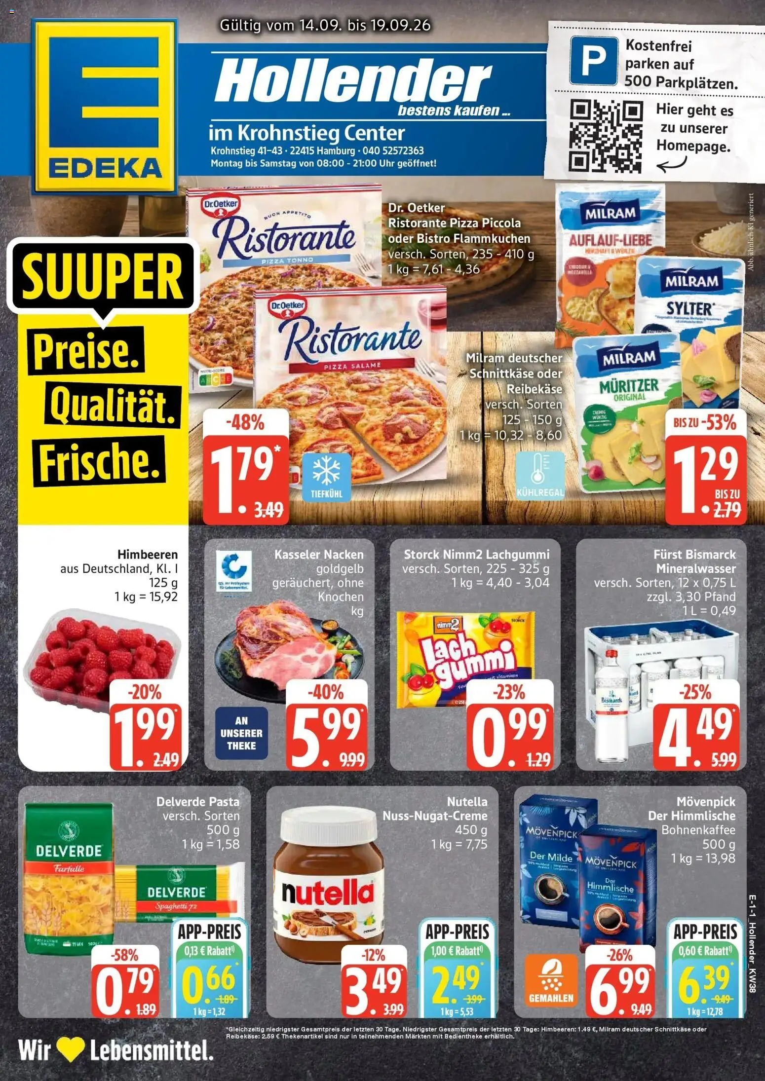 Edeka Prospekt Hamburg (ab 14.09.2026) » Angebote Online | Seite: 1 | Produkte: Himbeeren, Spaghetti, Milram, Pasta