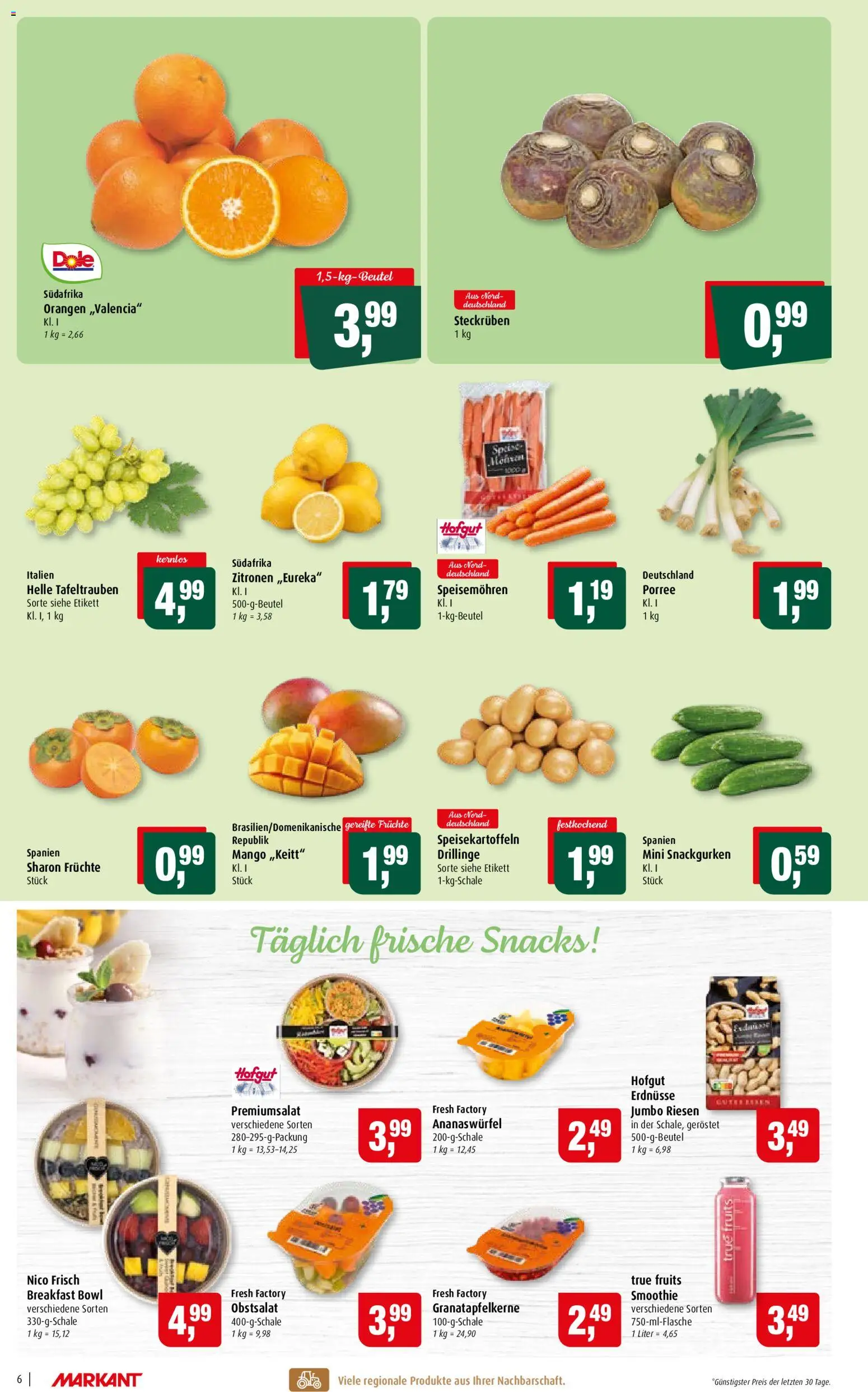 Markant Prospekt – gültig ab 28.09.2026 | Seite: 6 | Produkte: Erdnüsse, Orangen, Mango, Zitronen