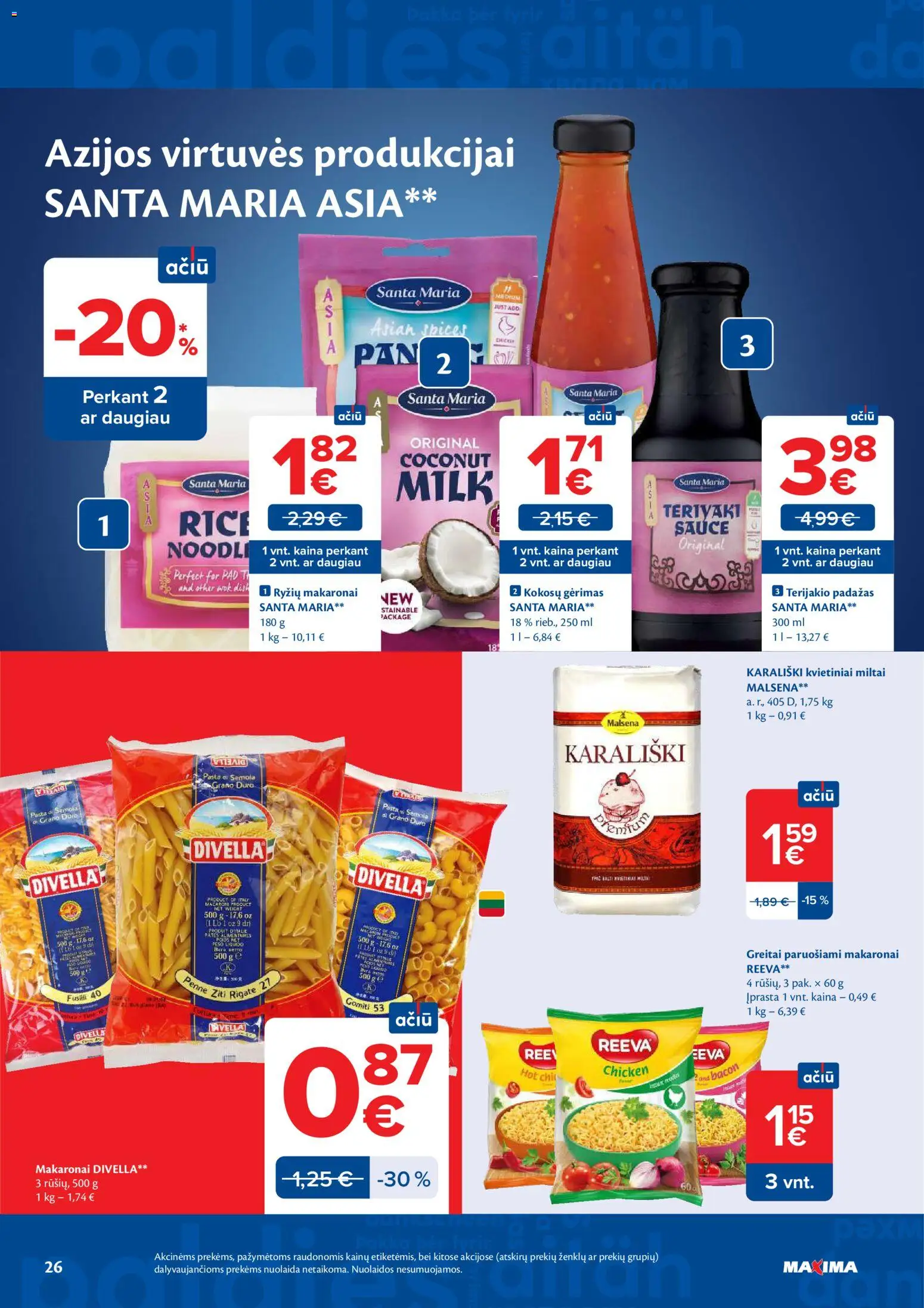 MAXIMA akcijos nuo 09.06.2026 | Puslapis: 26 | Prekių: Miltai, Padažas, Greitai paruošiami makaronai, Makaronai