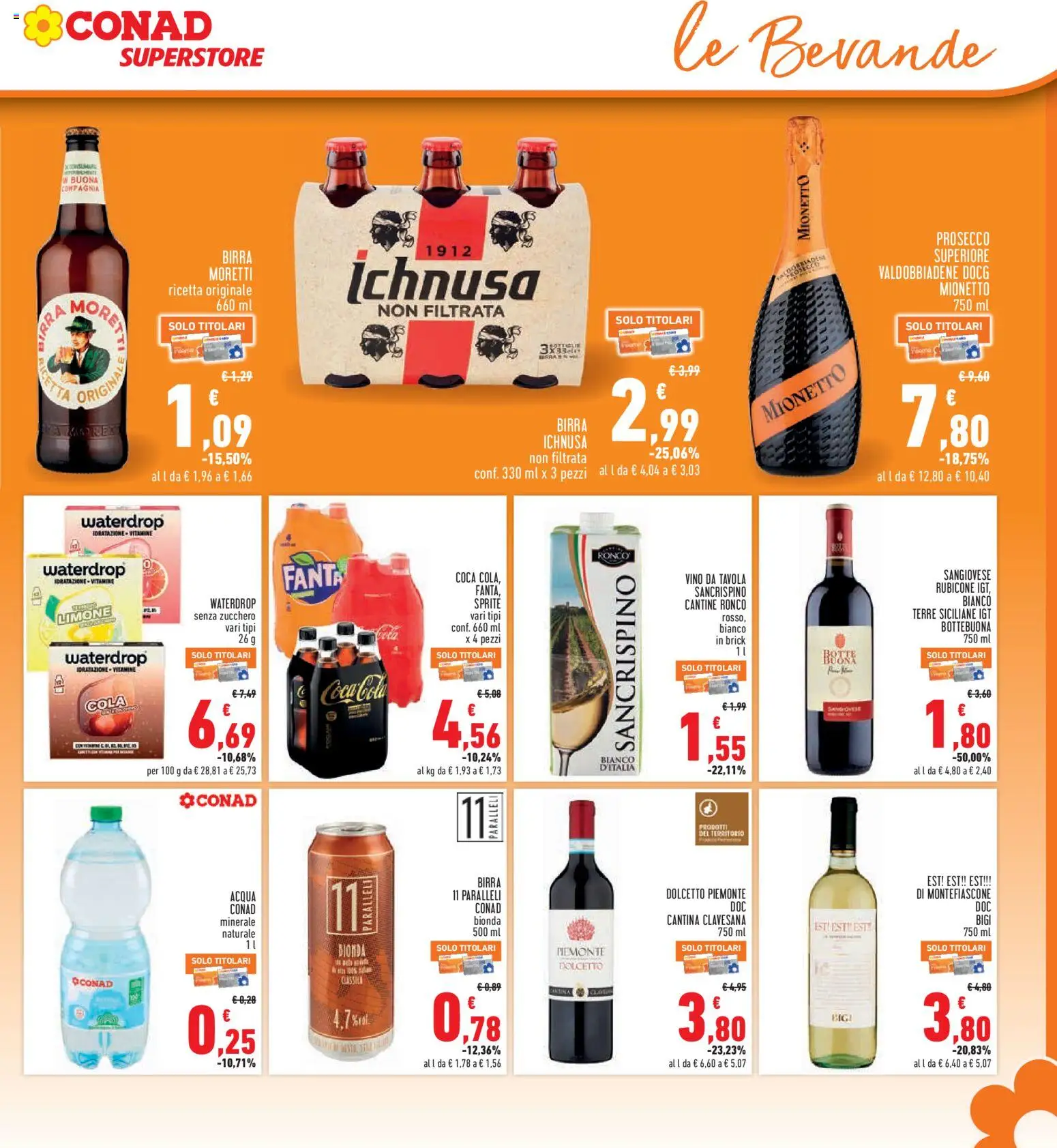 Volantino Conad del 16/07/2026 | Pagina: 23 | Prodotti: Acqua, Limone, Birra Moretti, Fanta