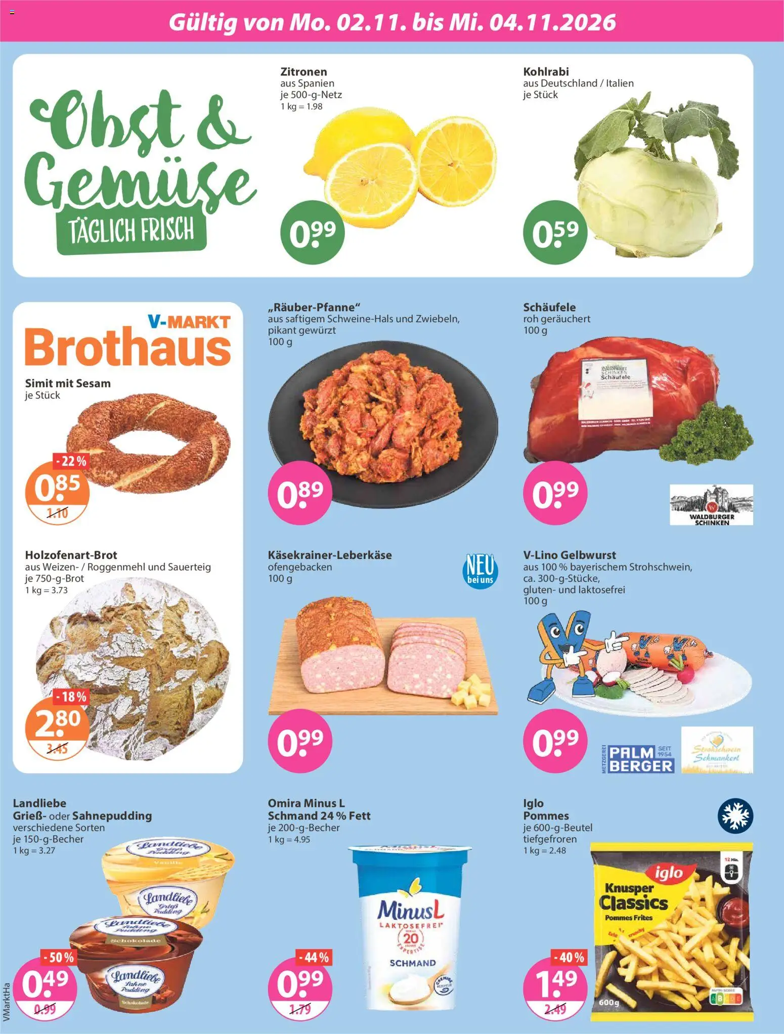 V-Markt Angebote – gültig ab 29.10.2026 | Seite: 24 | Produkte: Grieß, Pommes, Pudding, Gemüse