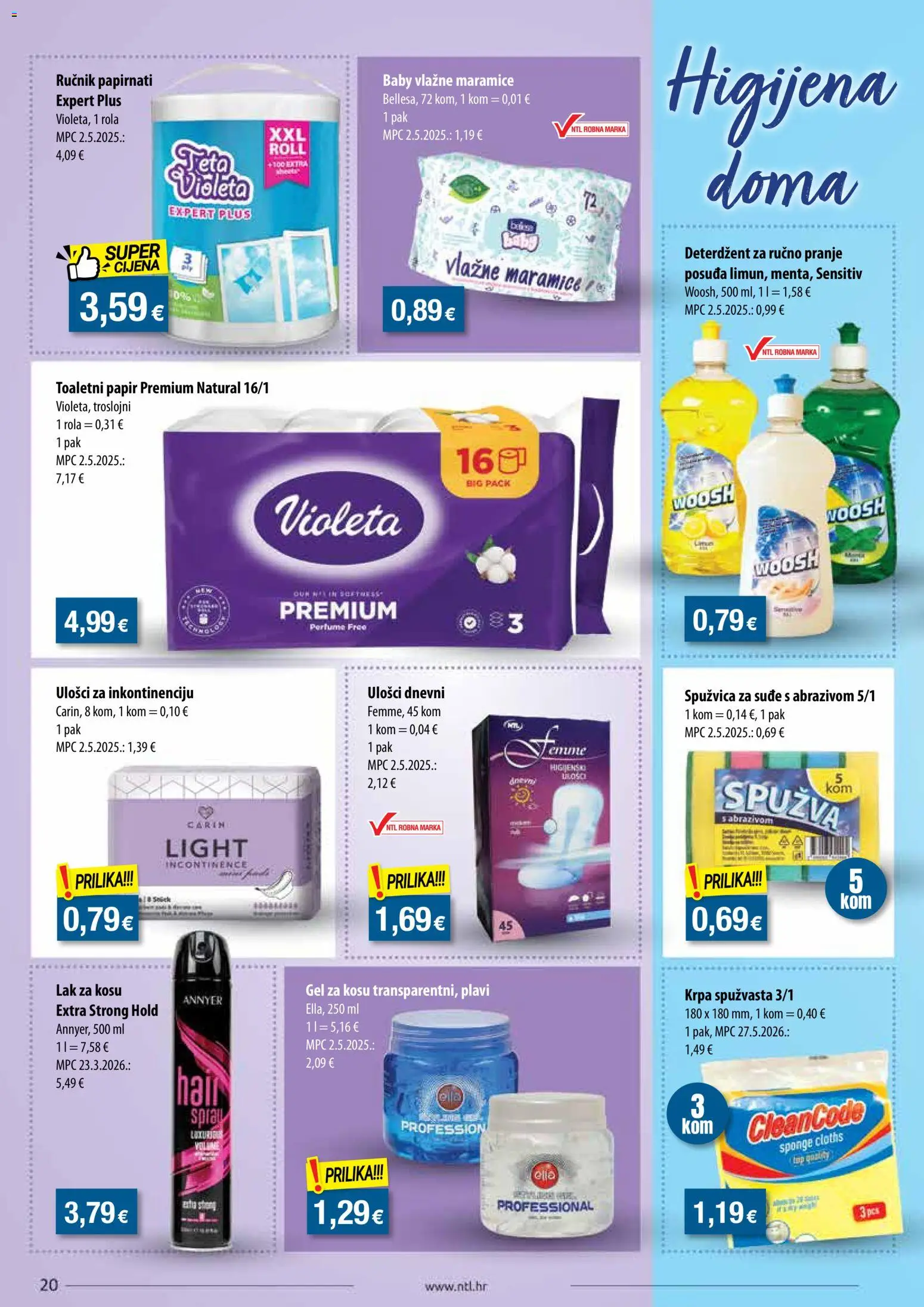 NTL katalog | vrijedi od 02.09.2026 | Stranica: 20 | Proizvodi: Gel za kosu, Spužva, Deterdžent, Toaletni papir