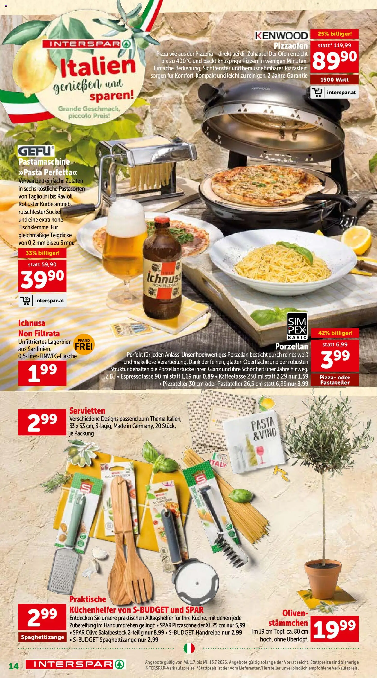 Interspar Italien gültig ab 01.07.2026 | Seite: 14 | Produkte: Pasta, Ofen, Szeder, Pizza