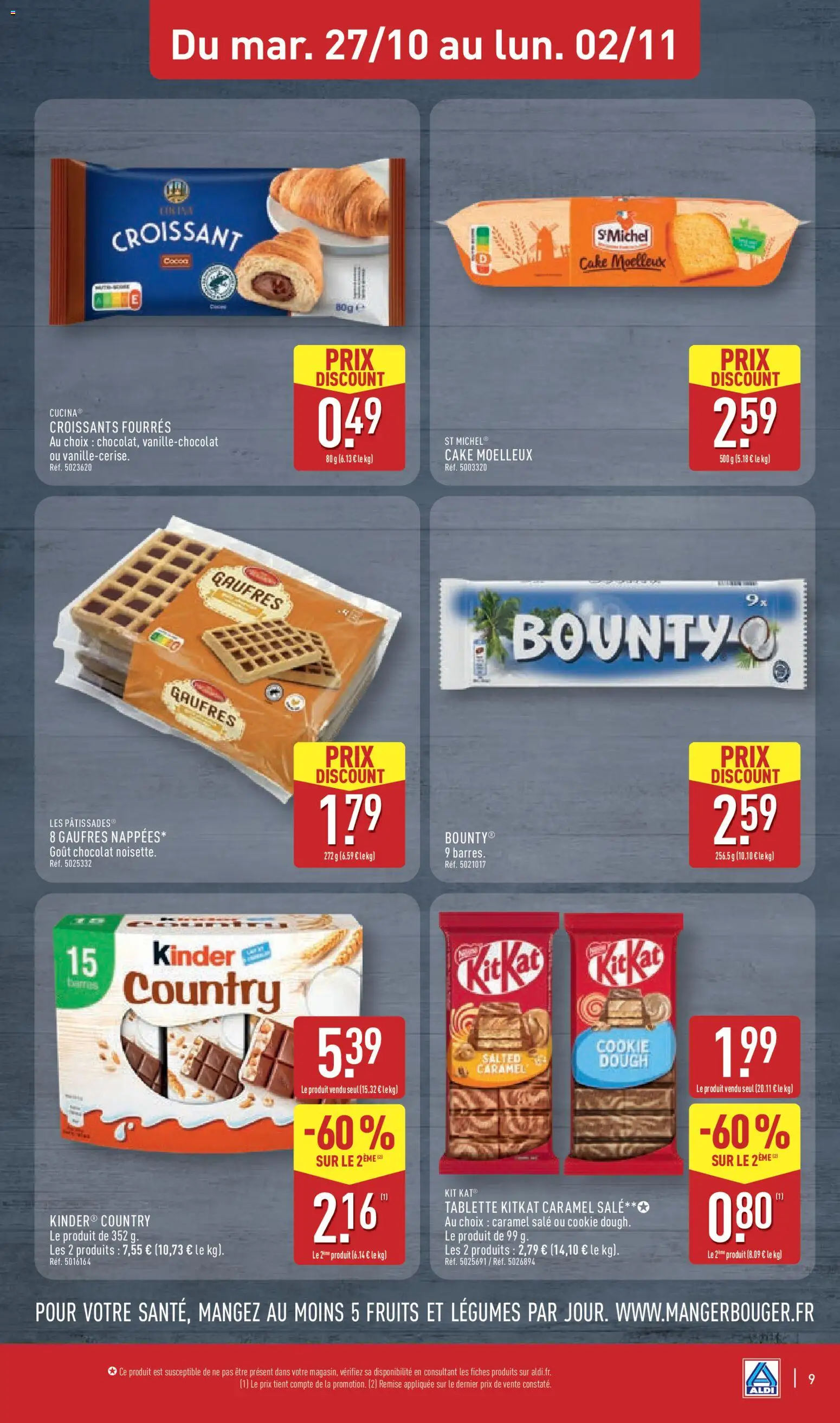 {H1} | Page: 13 | Produits: Croissant, Chocolat, Kinder country, Gaufres