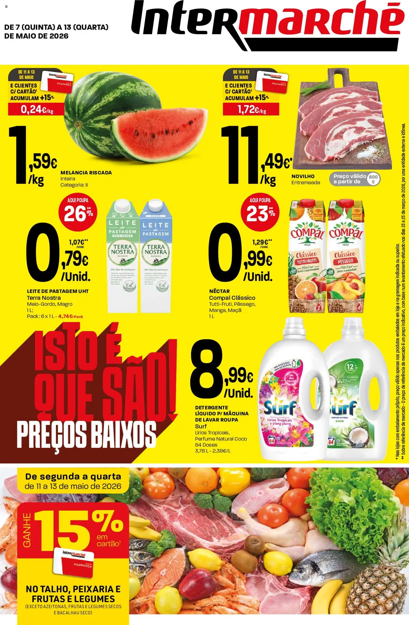 Intermarché folheto │ válido de 07.05.2026 | Página: 1 | Produtos: Bacalhau, Base, Leite, Maça