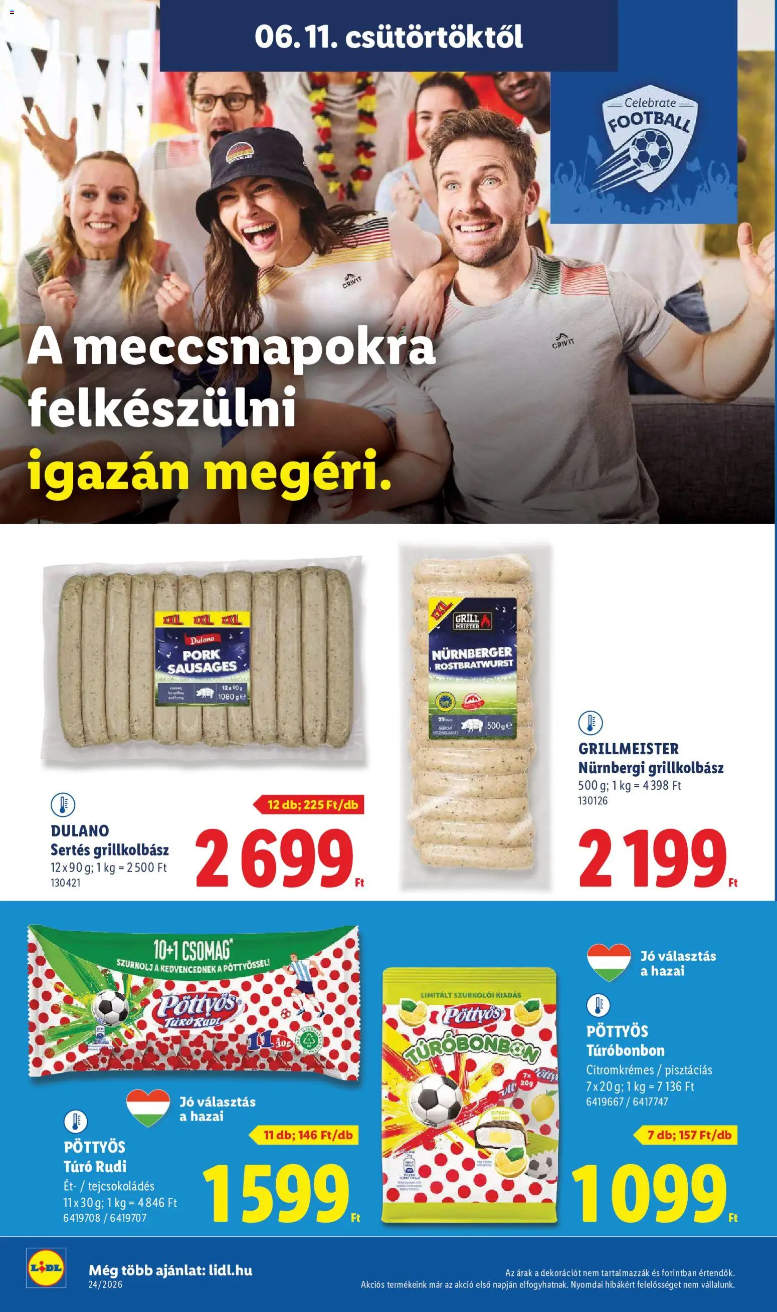 Lidl akciós ujság - amely érvényes a következő dátumtól: 11.06.2026 | Oldal: 26 | Termékek: Grillkolbász, Túró rudi, Cottage cheese, Túró