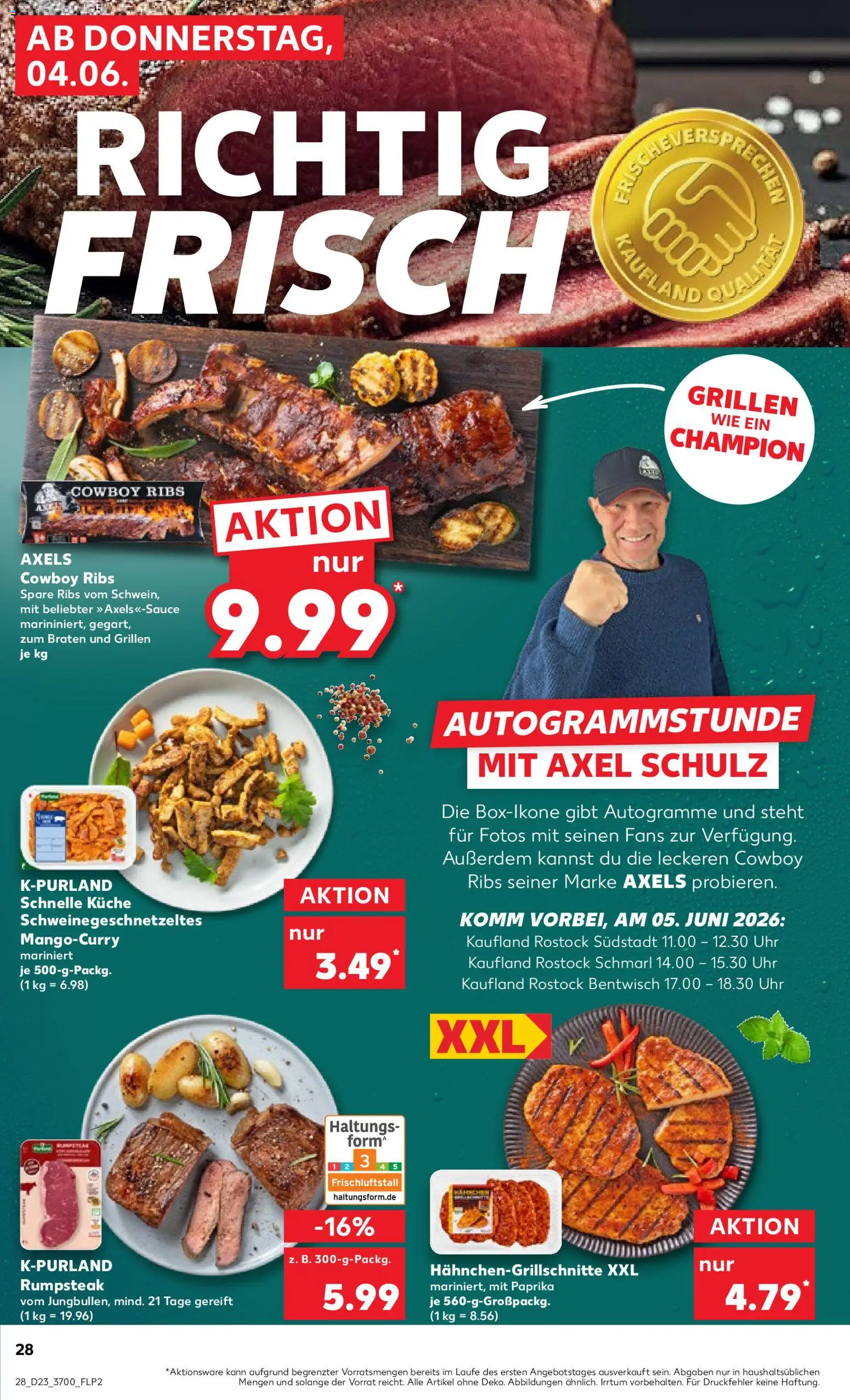 Kaufland Prospekt Rostock – gültig ab 04.06.2026 | Seite: 28 | Produkte: Rumpsteak, Spare ribs, Paprika, Uhr