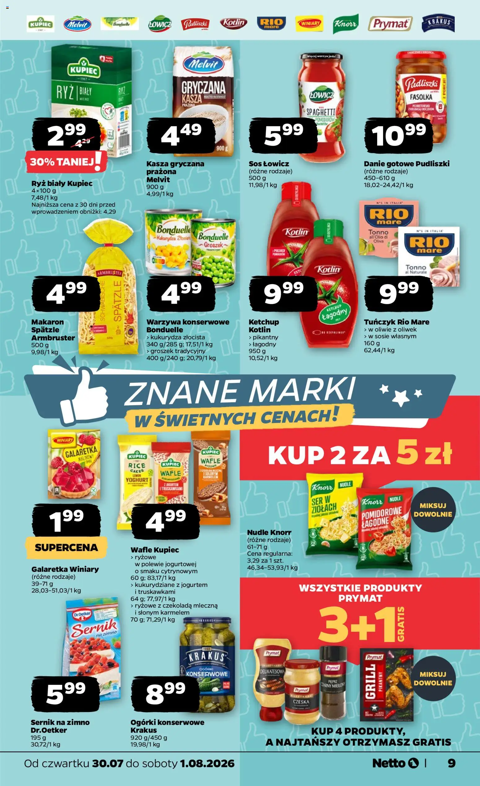 Netto gazetka od czwartku od 30.07.2026 | Strona: 9 | Produkty: Galaretka, Ketchup, Wafle, Kasza gryczana